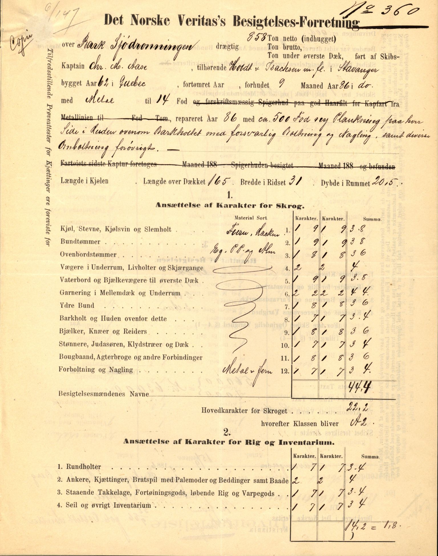 Pa 63 - Østlandske skibsassuranceforening, VEMU/A-1079/G/Ga/L0020/0006: Havaridokumenter / Sjødronningen, Sir John Lawrence, Isploven, John Bertram, 1887, p. 4