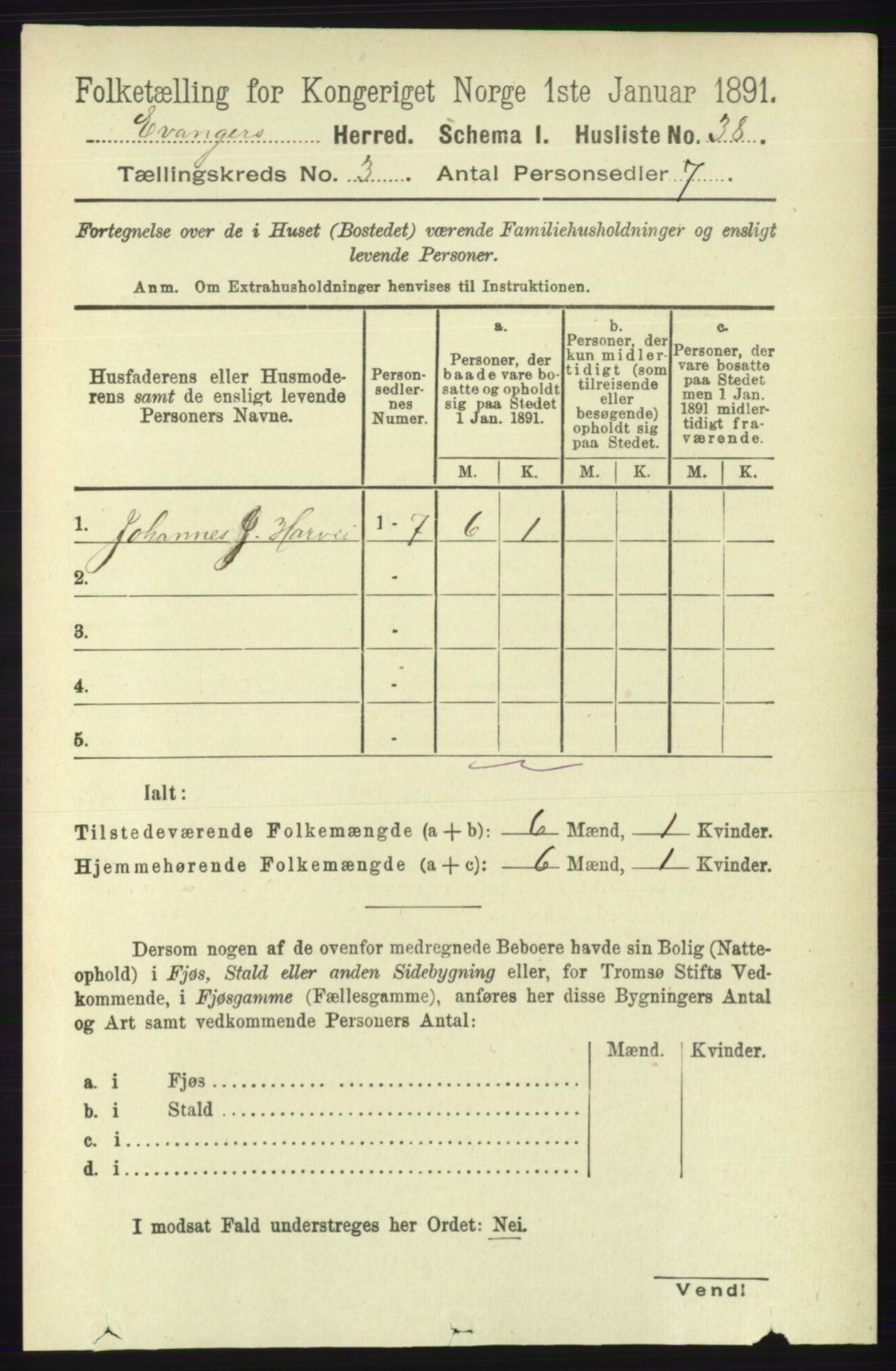 RA, 1891 census for 1237 Evanger, 1891, p. 846
