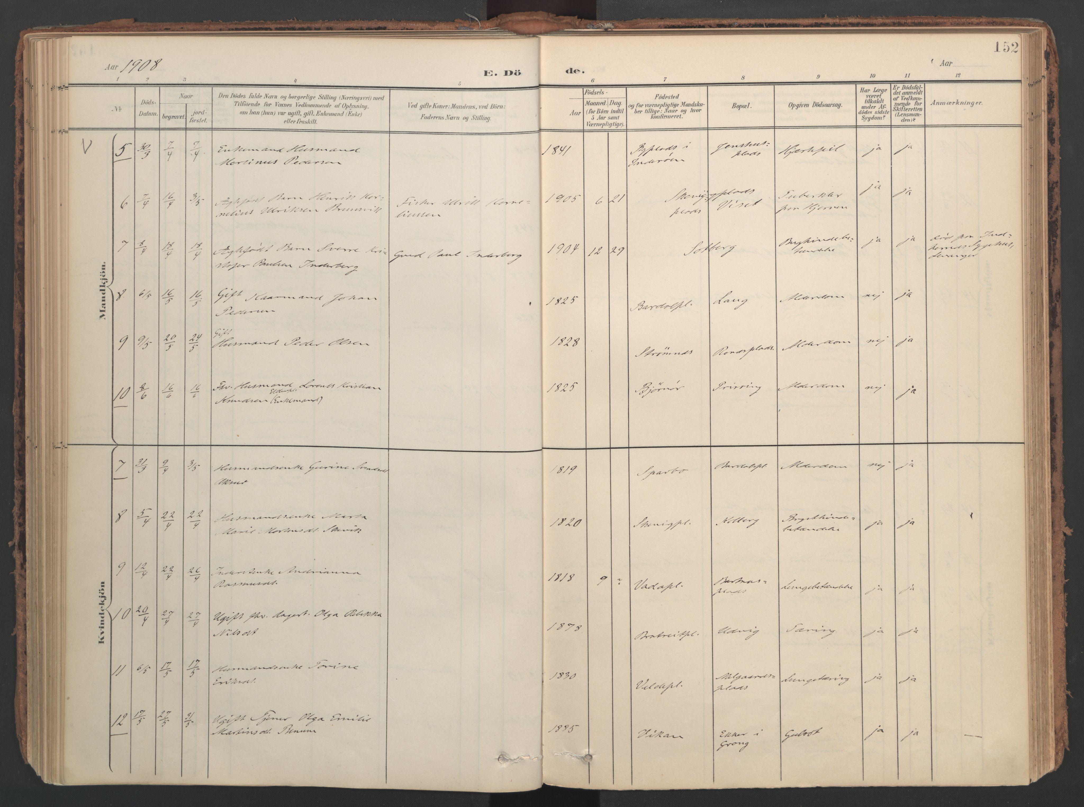 Ministerialprotokoller, klokkerbøker og fødselsregistre - Nord-Trøndelag, AV/SAT-A-1458/741/L0397: Parish register (official) no. 741A11, 1901-1911, p. 152