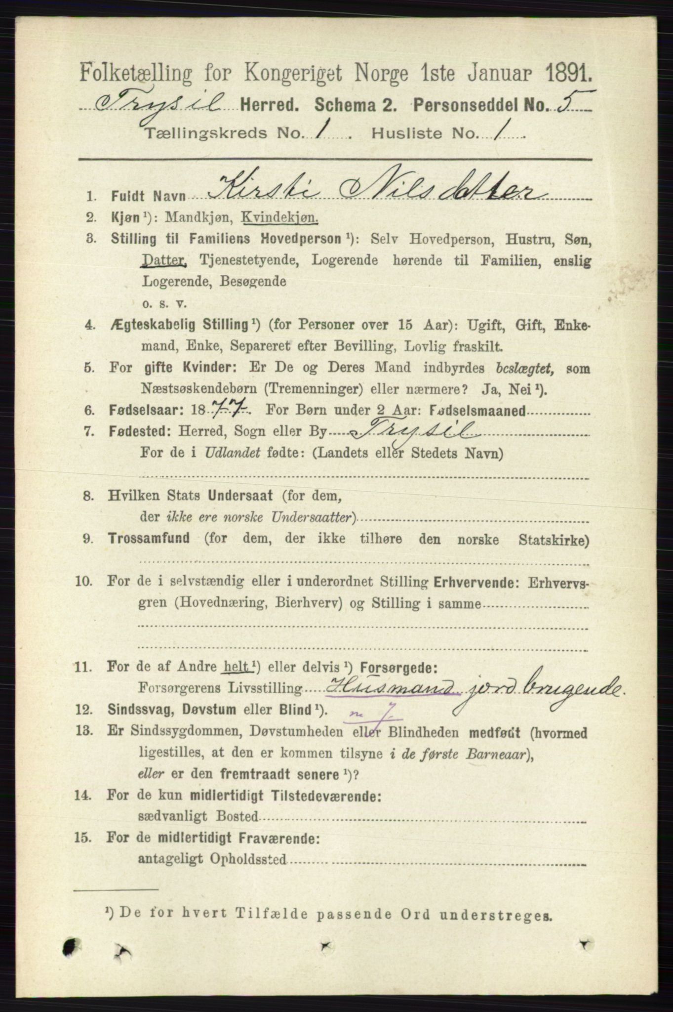 RA, 1891 census for 0428 Trysil, 1891, p. 122