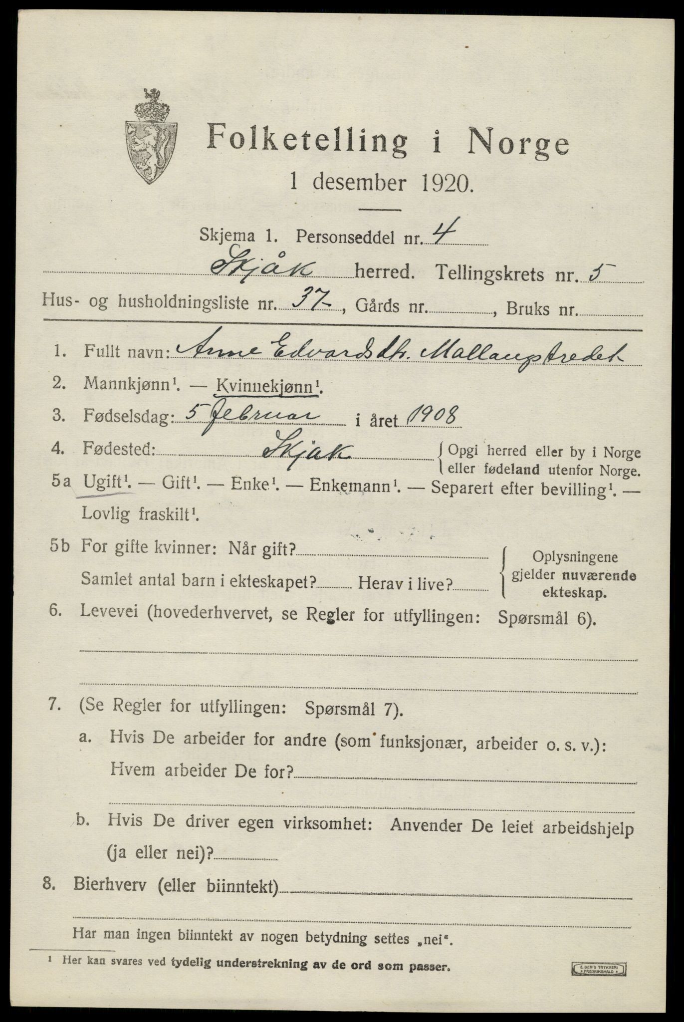 SAH, 1920 census for Skjåk, 1920, p. 2990