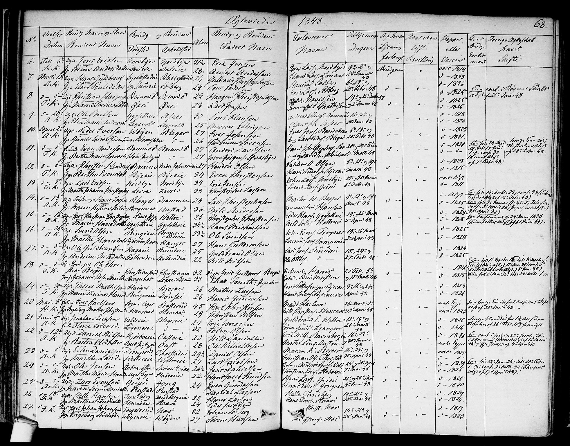 Asker prestekontor Kirkebøker, SAO/A-10256a/F/Fa/L0010: Parish register (official) no. I 10, 1825-1878, p. 68
