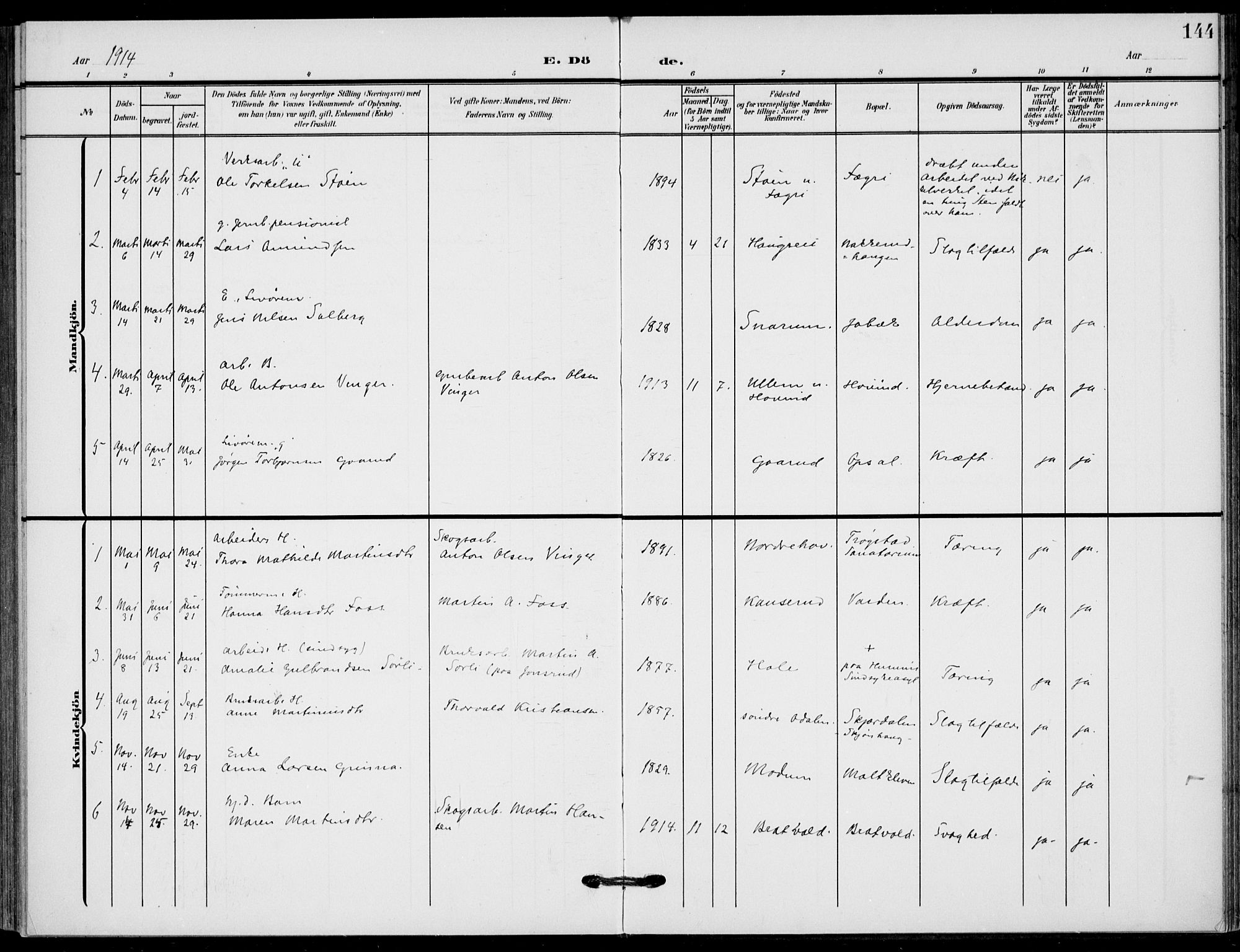 Hole kirkebøker, SAKO/A-228/F/Fb/L0003: Parish register (official) no. II 3, 1906-1916, p. 144