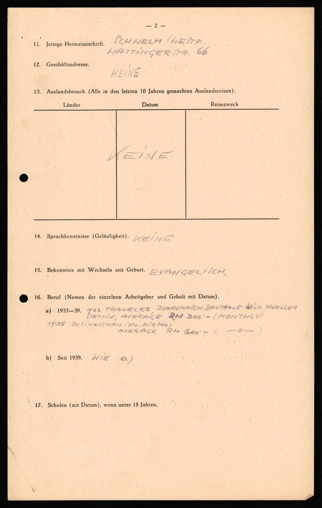 Forsvaret, Forsvarets overkommando II, RA/RAFA-3915/D/Db/L0028: CI Questionaires. Tyske okkupasjonsstyrker i Norge. Tyskere., 1945-1946, p. 476