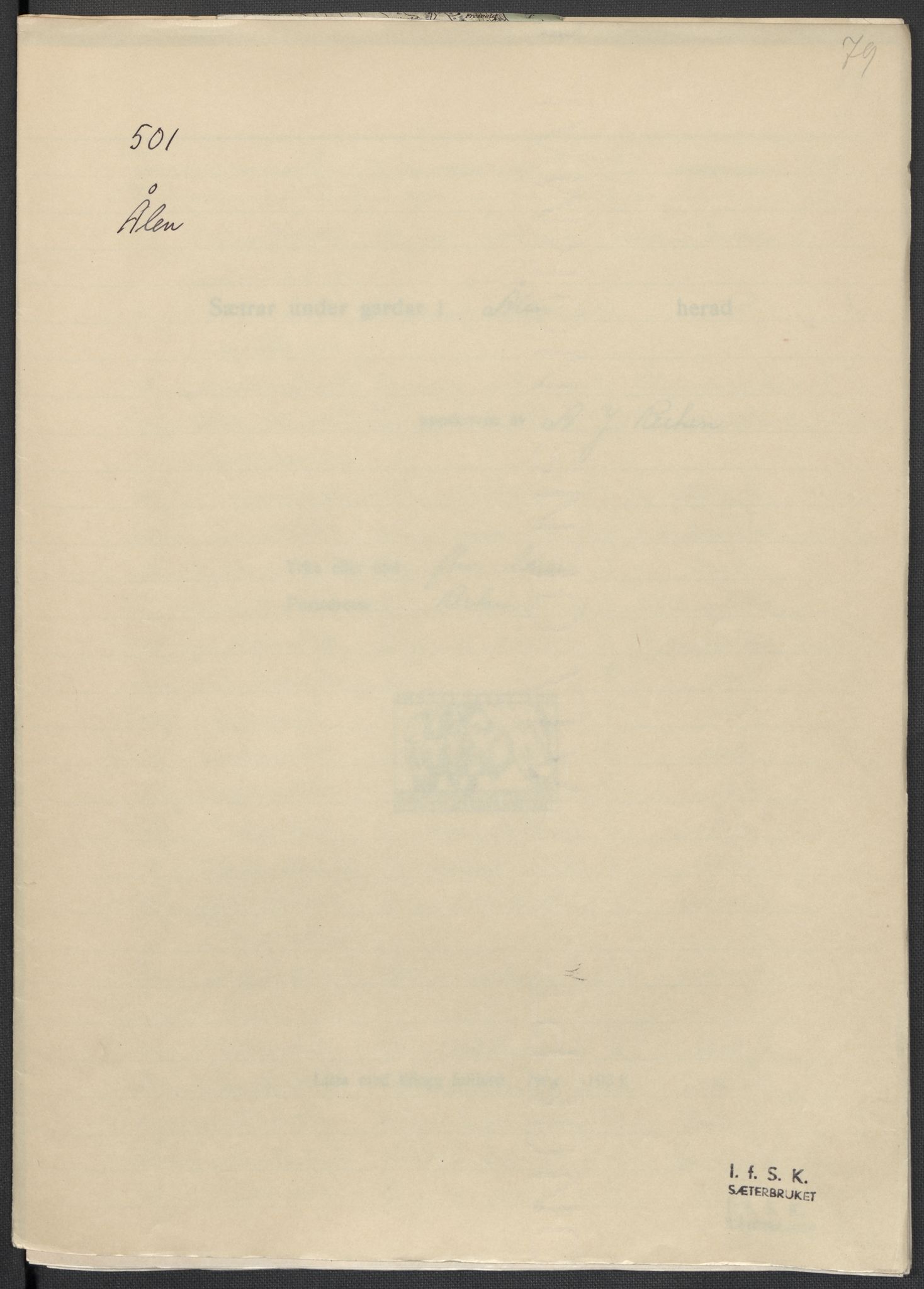 Instituttet for sammenlignende kulturforskning, AV/RA-PA-0424/F/Fc/L0014/0001: Eske B14: / Sør-Trøndelag (perm XXXIX), 1934-1939, p. 79