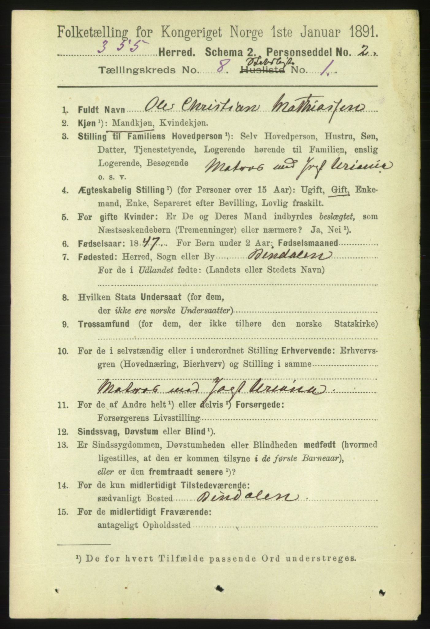 RA, 1891 census for 1632 Bjørnør, 1891, p. 3724