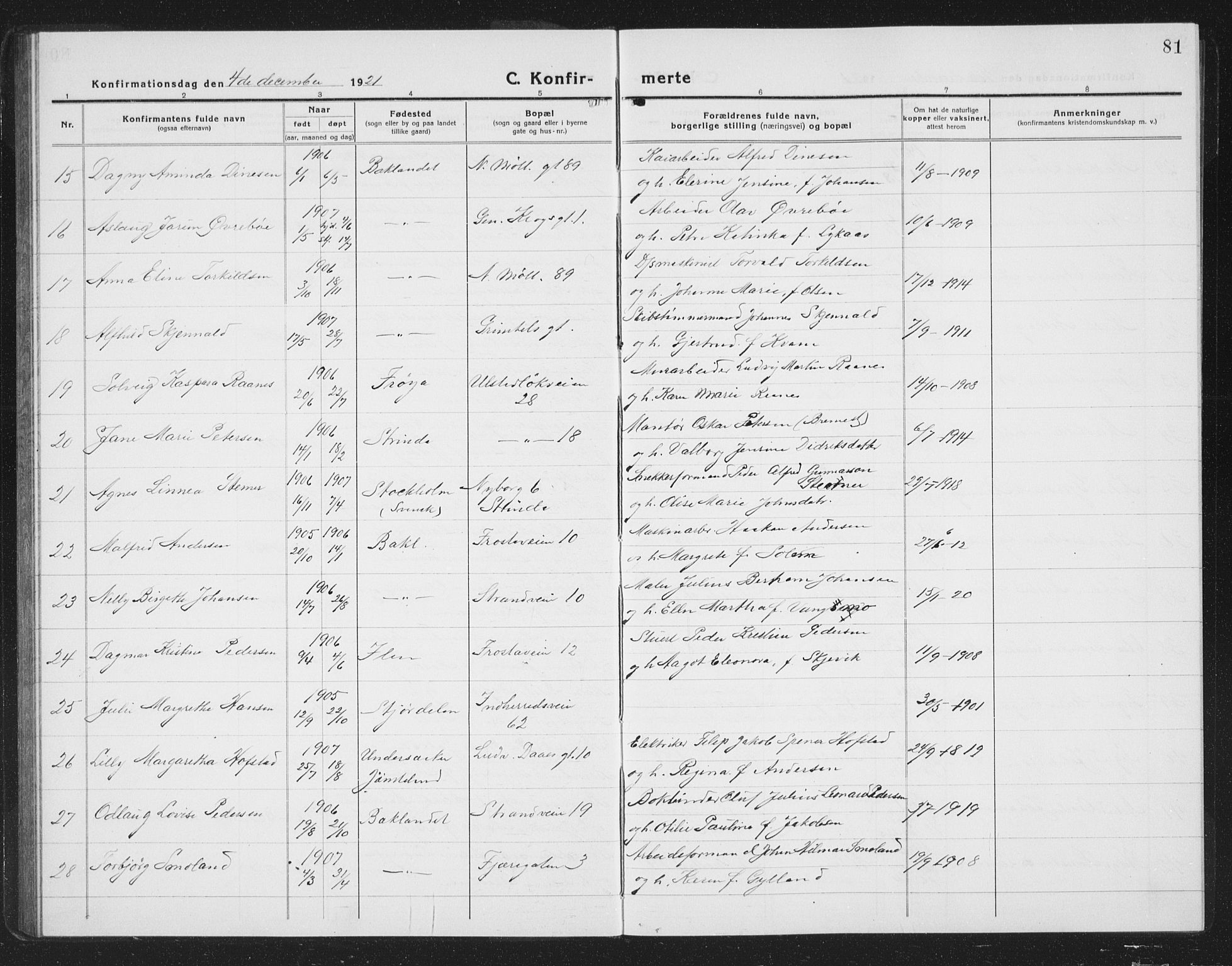 Ministerialprotokoller, klokkerbøker og fødselsregistre - Sør-Trøndelag, AV/SAT-A-1456/605/L0258: Parish register (copy) no. 605C05, 1918-1930, p. 81