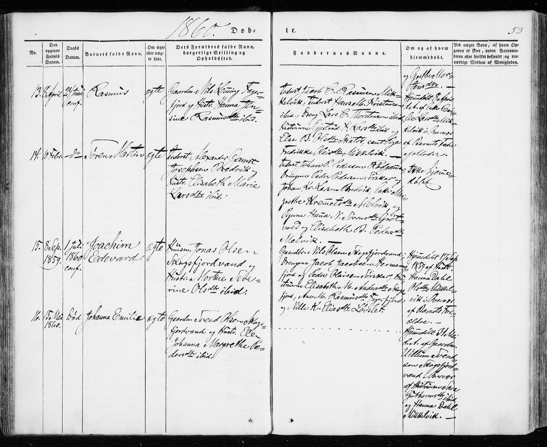 Karlsøy sokneprestembete, SATØ/S-1299/H/Ha/Haa/L0009kirke: Parish register (official) no. 9, 1838-1867, p. 53