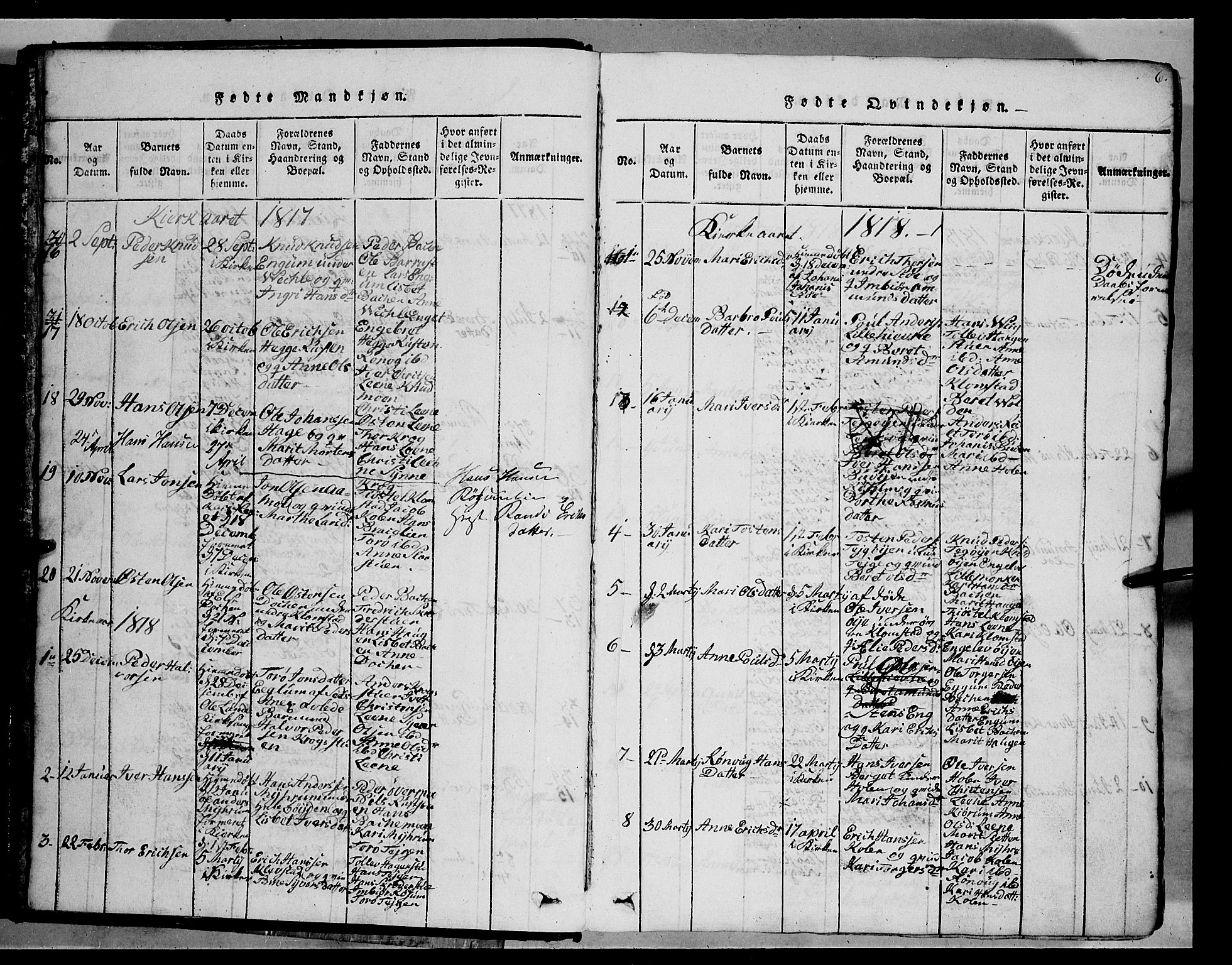 Fron prestekontor, SAH/PREST-078/H/Ha/Hab/L0002: Parish register (copy) no. 2, 1816-1850, p. 6