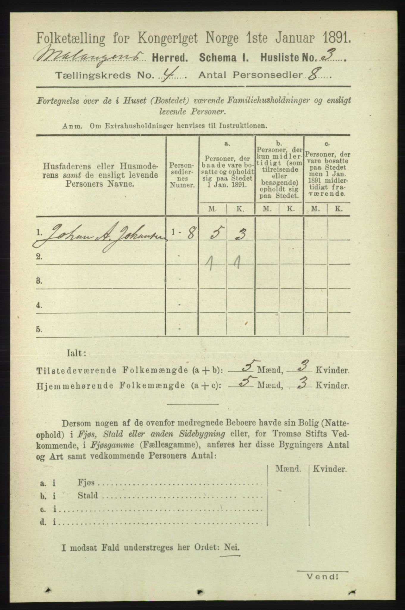 RA, 1891 census for 1932 Malangen, 1891, p. 1038