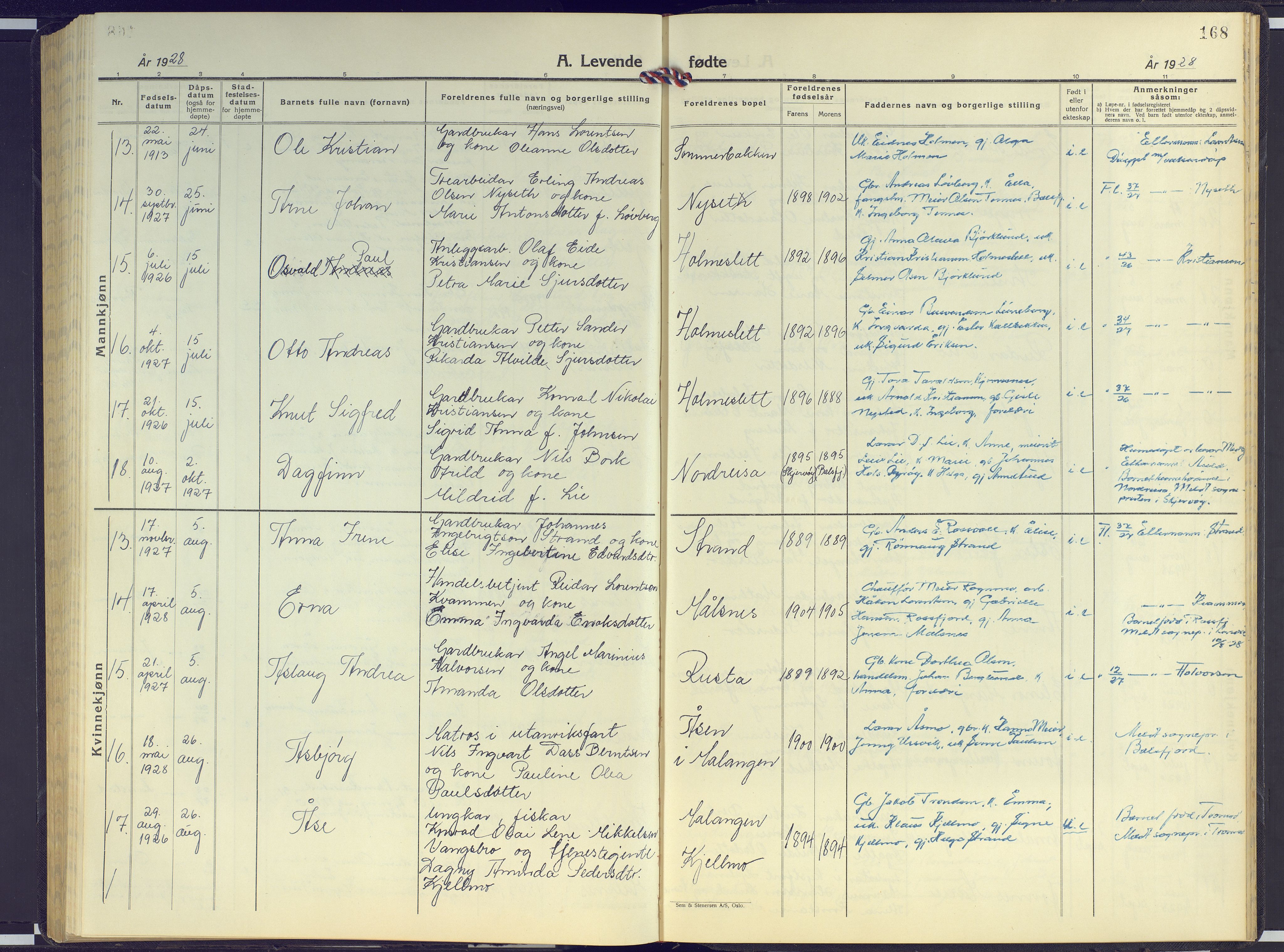 Målselv sokneprestembete, AV/SATØ-S-1311/G/Ga/Gab/L0005klokker: Parish register (copy) no. 5, 1901-1932, p. 168