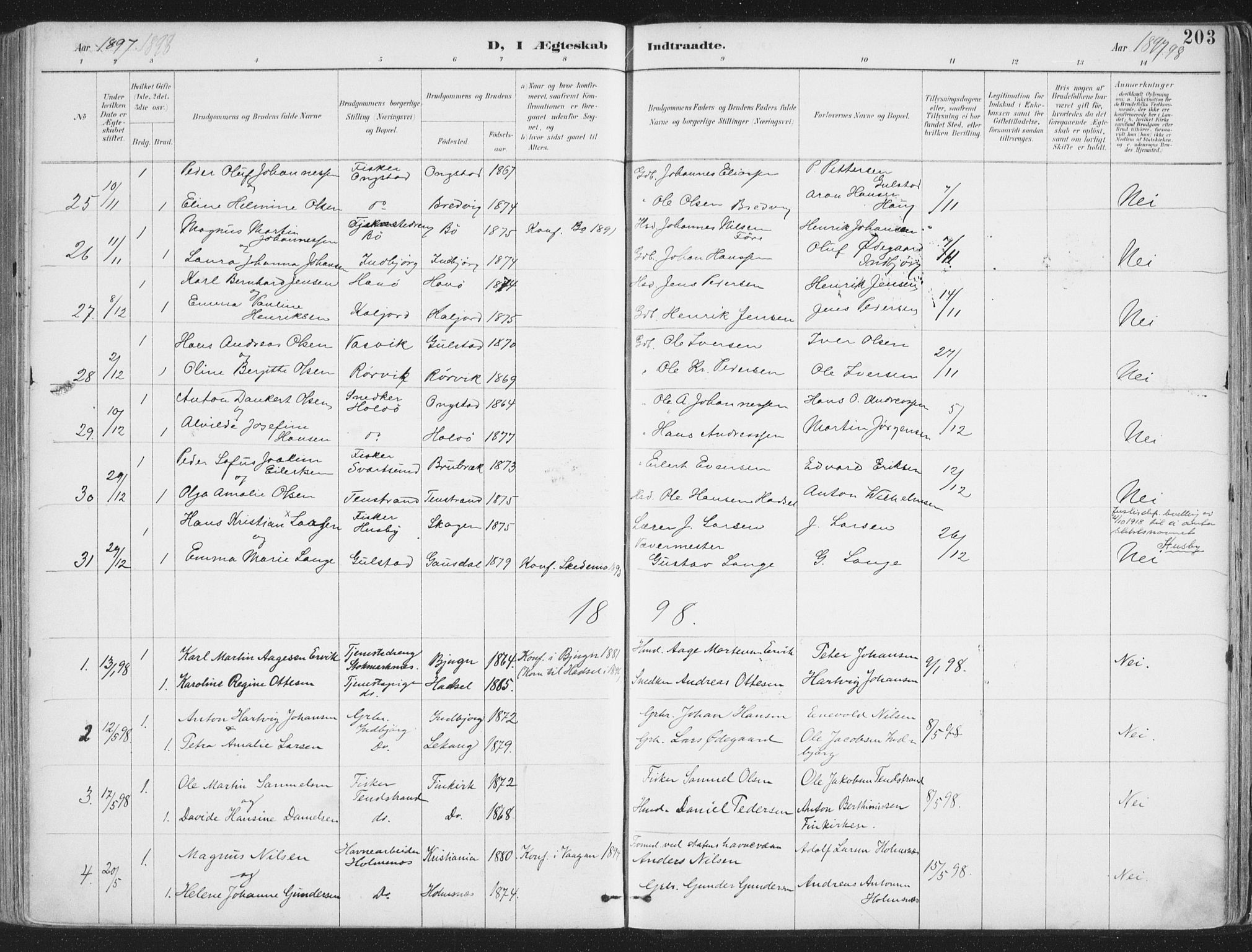 Ministerialprotokoller, klokkerbøker og fødselsregistre - Nordland, SAT/A-1459/888/L1246: Parish register (official) no. 888A12, 1891-1903, p. 203