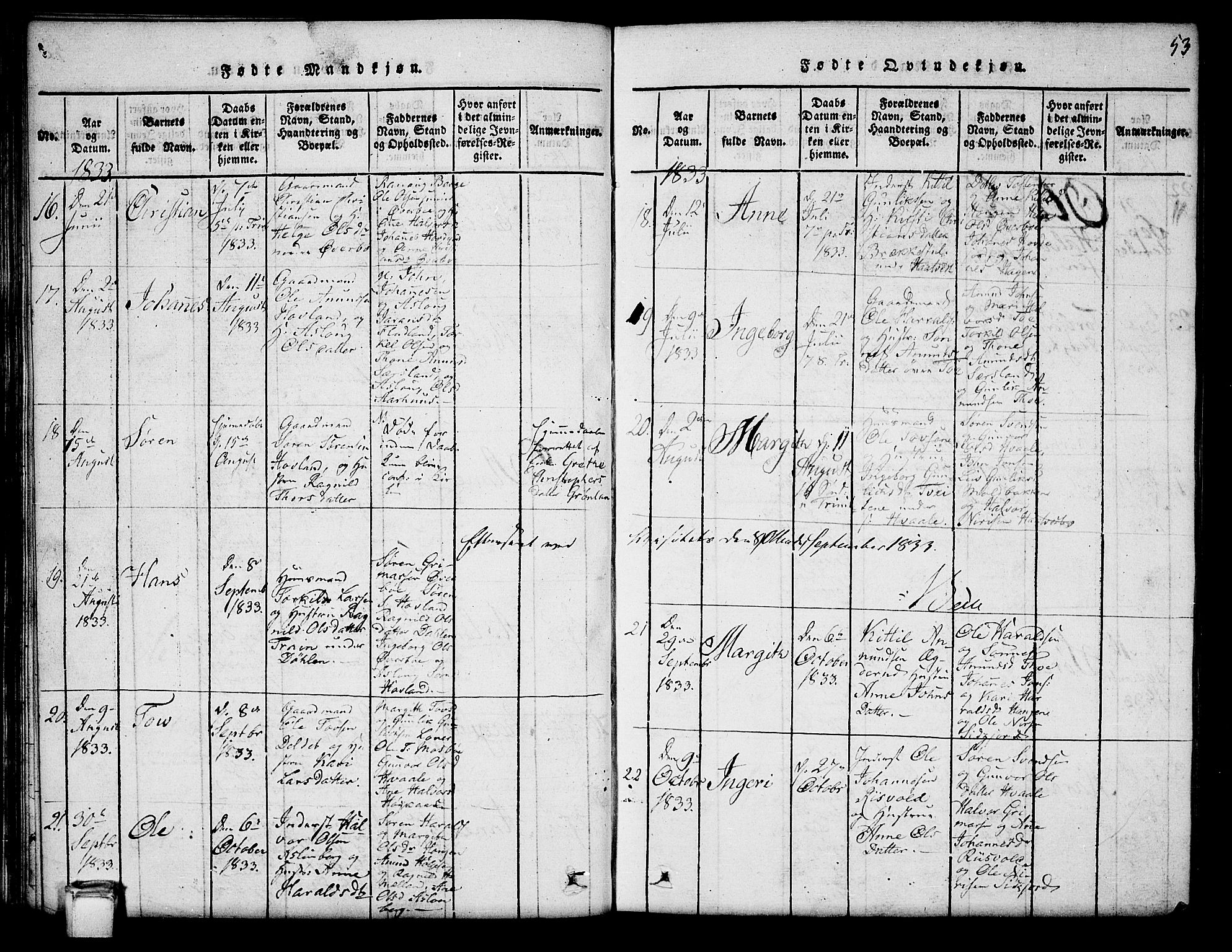 Hjartdal kirkebøker, SAKO/A-270/G/Ga/L0001: Parish register (copy) no. I 1, 1815-1842, p. 53