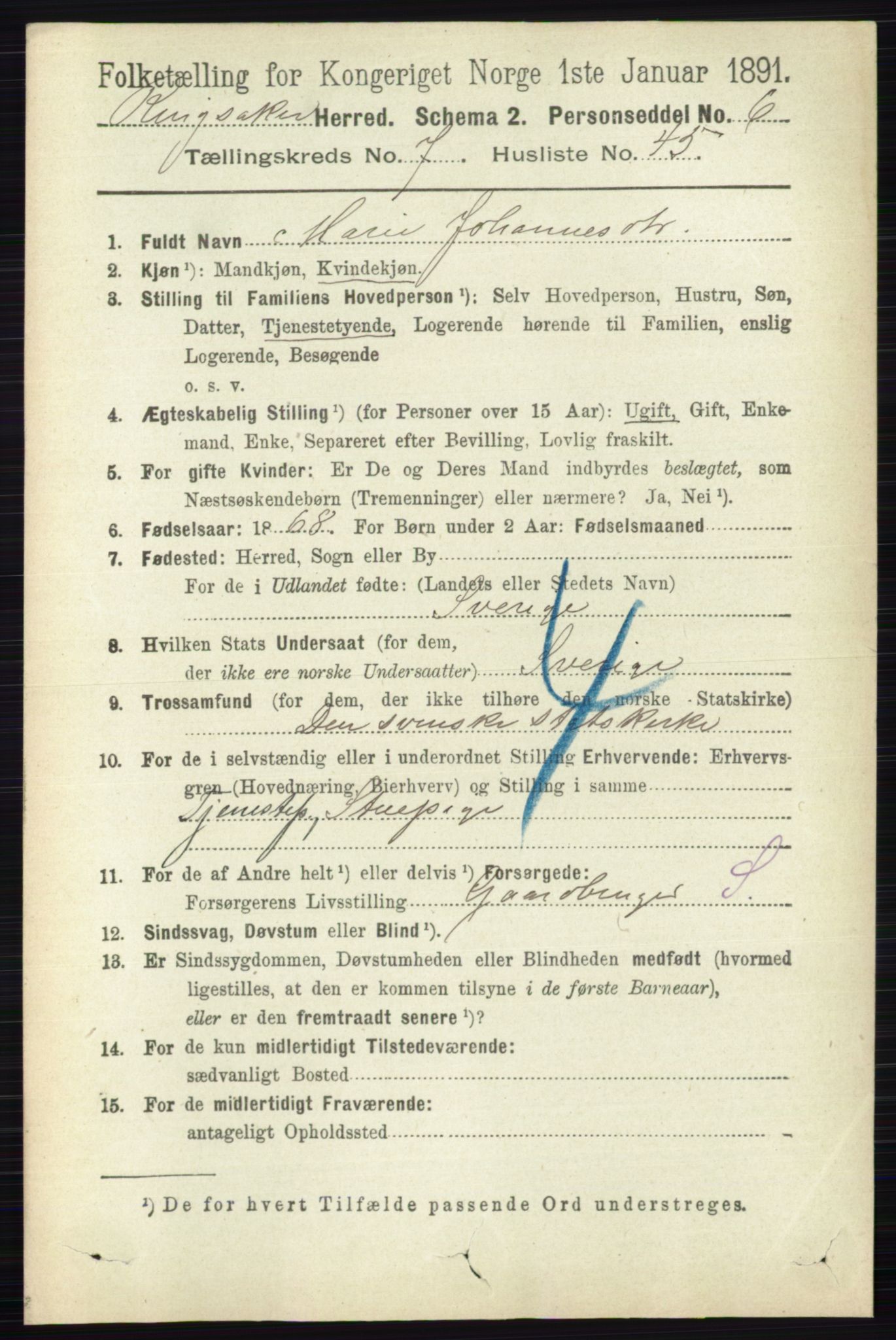 RA, 1891 census for 0412 Ringsaker, 1891, p. 4197