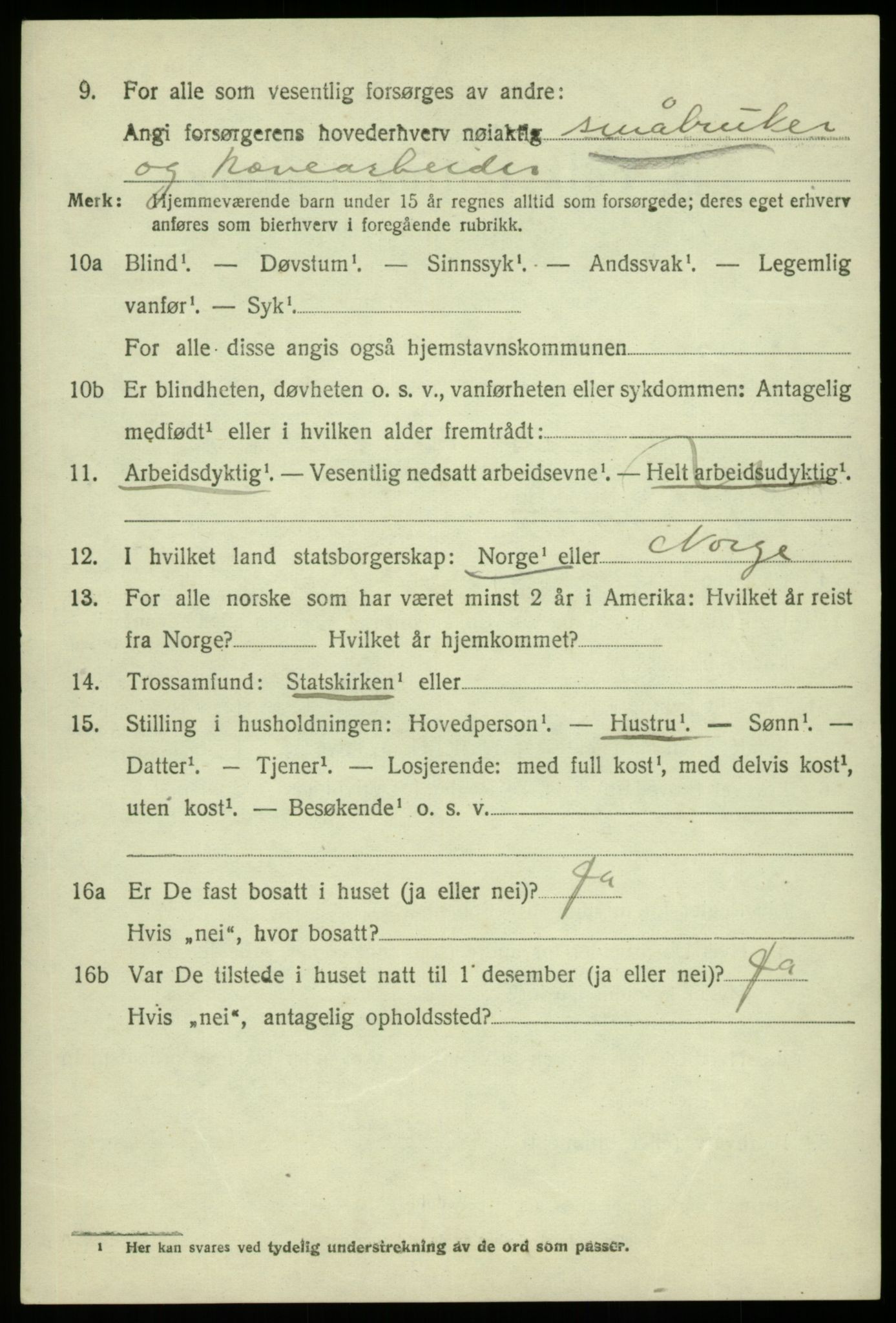 SAB, 1920 census for Os, 1920, p. 7287