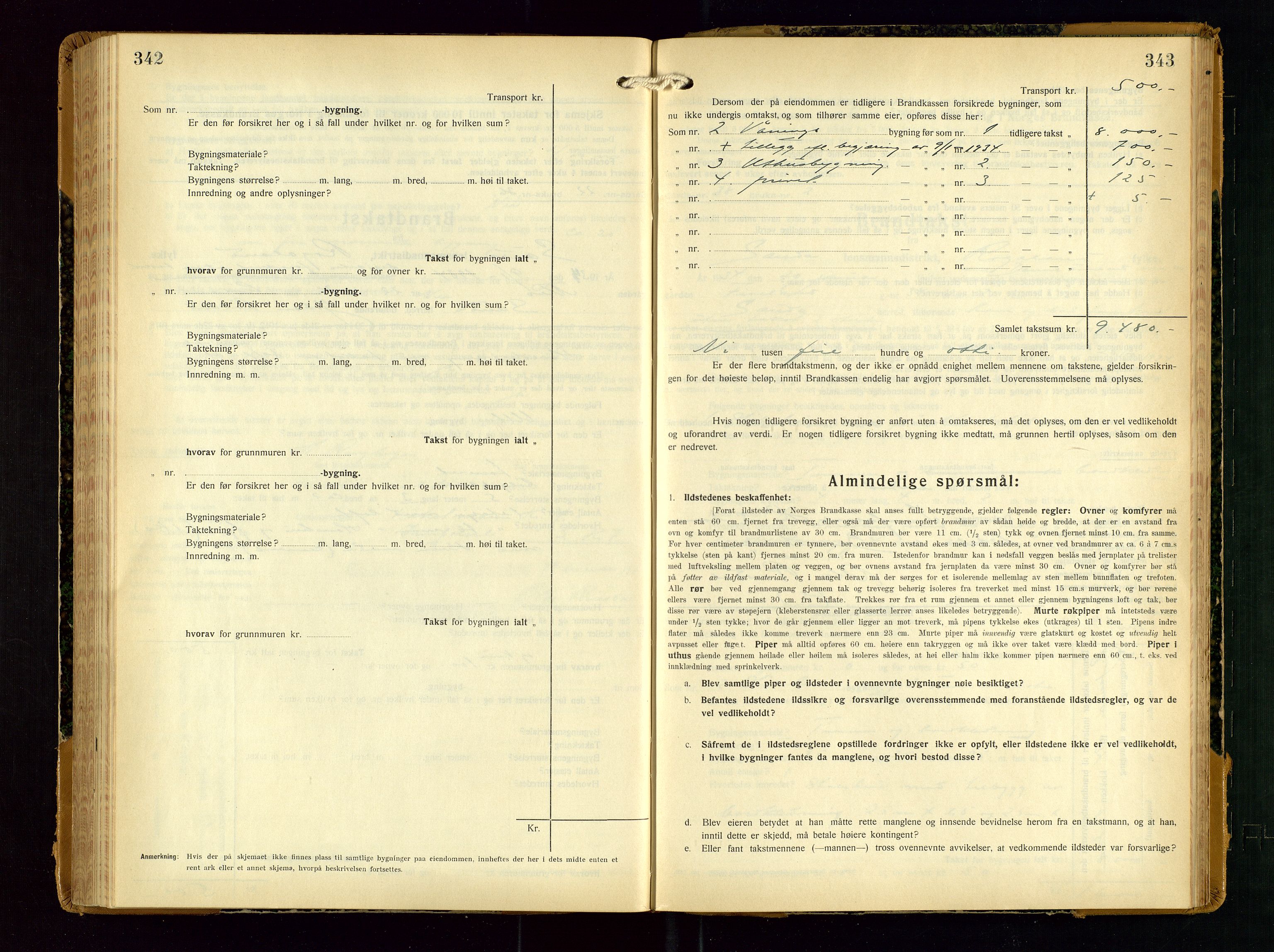 Sauda lensmannskontor, AV/SAST-A-100177/Gob/L0003: Branntakstprotokoll - skjematakst, 1928-1936, p. 342-343