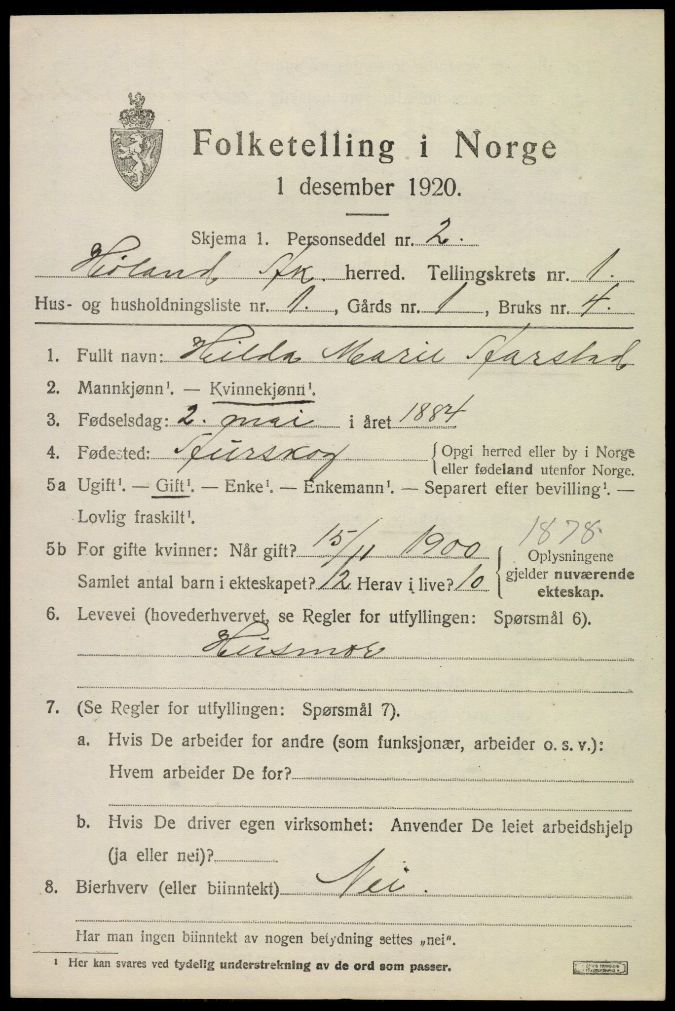 SAO, 1920 census for Høland, 1920, p. 2047