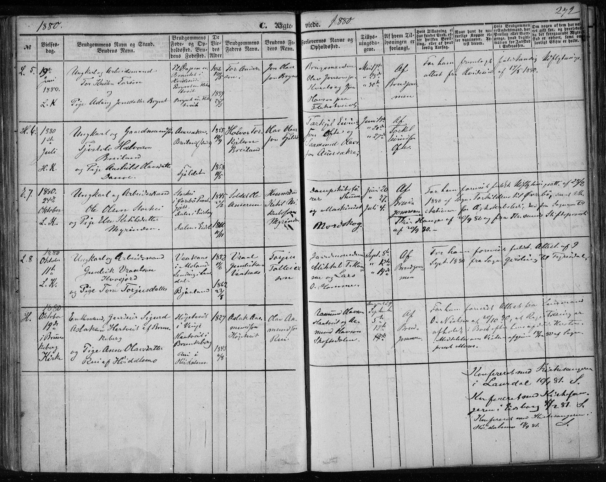 Lårdal kirkebøker, SAKO/A-284/F/Fa/L0006: Parish register (official) no. I 6, 1861-1886, p. 272