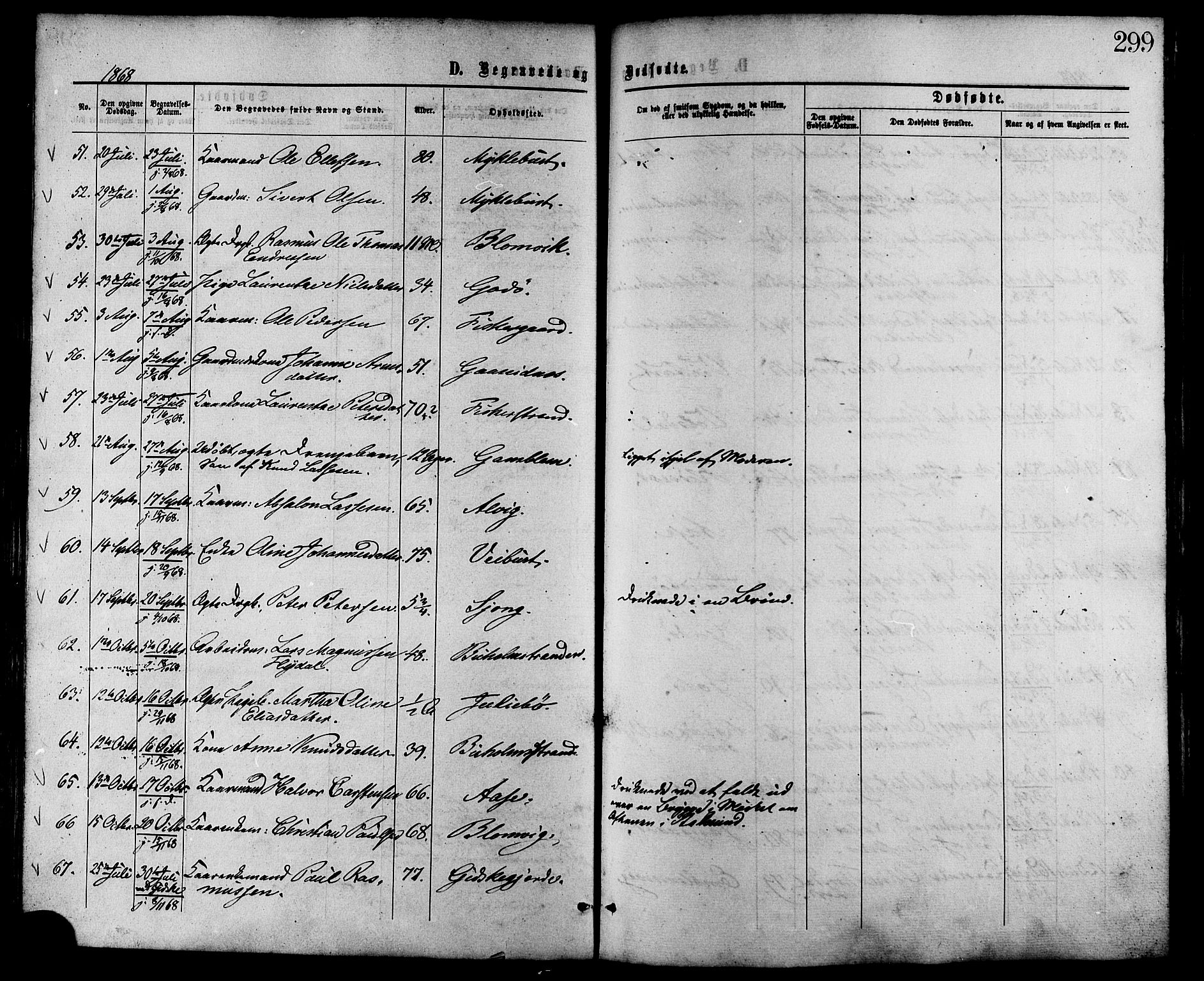 Ministerialprotokoller, klokkerbøker og fødselsregistre - Møre og Romsdal, AV/SAT-A-1454/528/L0399: Parish register (official) no. 528A10, 1864-1879, p. 299