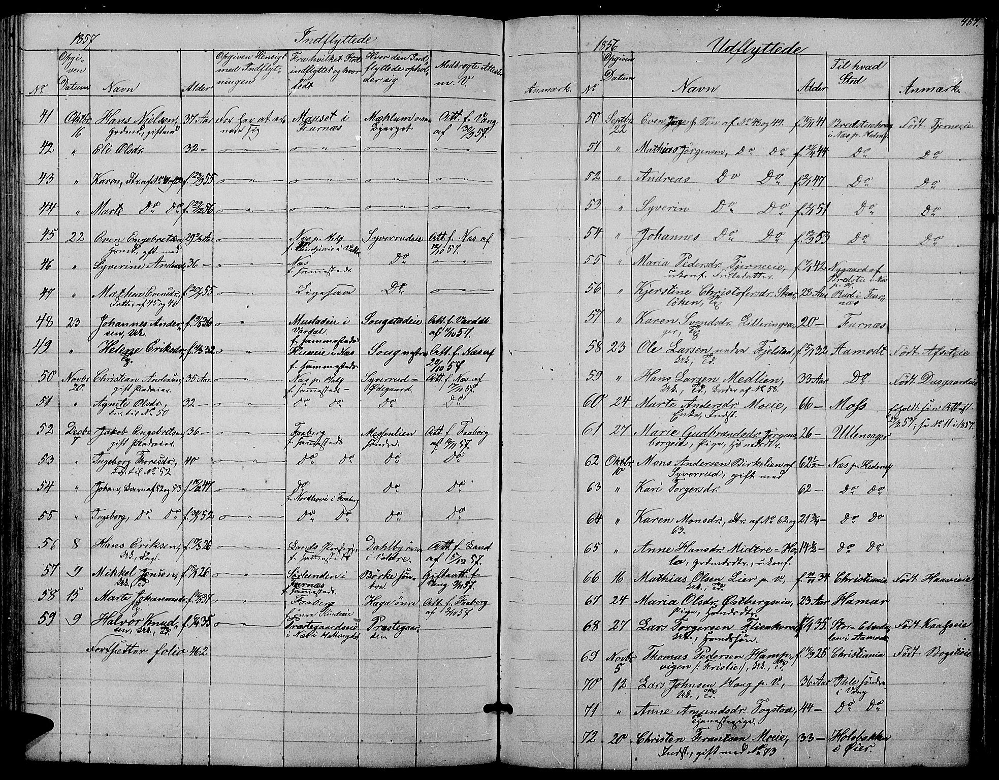 Ringsaker prestekontor, SAH/PREST-014/L/La/L0006: Parish register (copy) no. 6, 1851-1860, p. 457