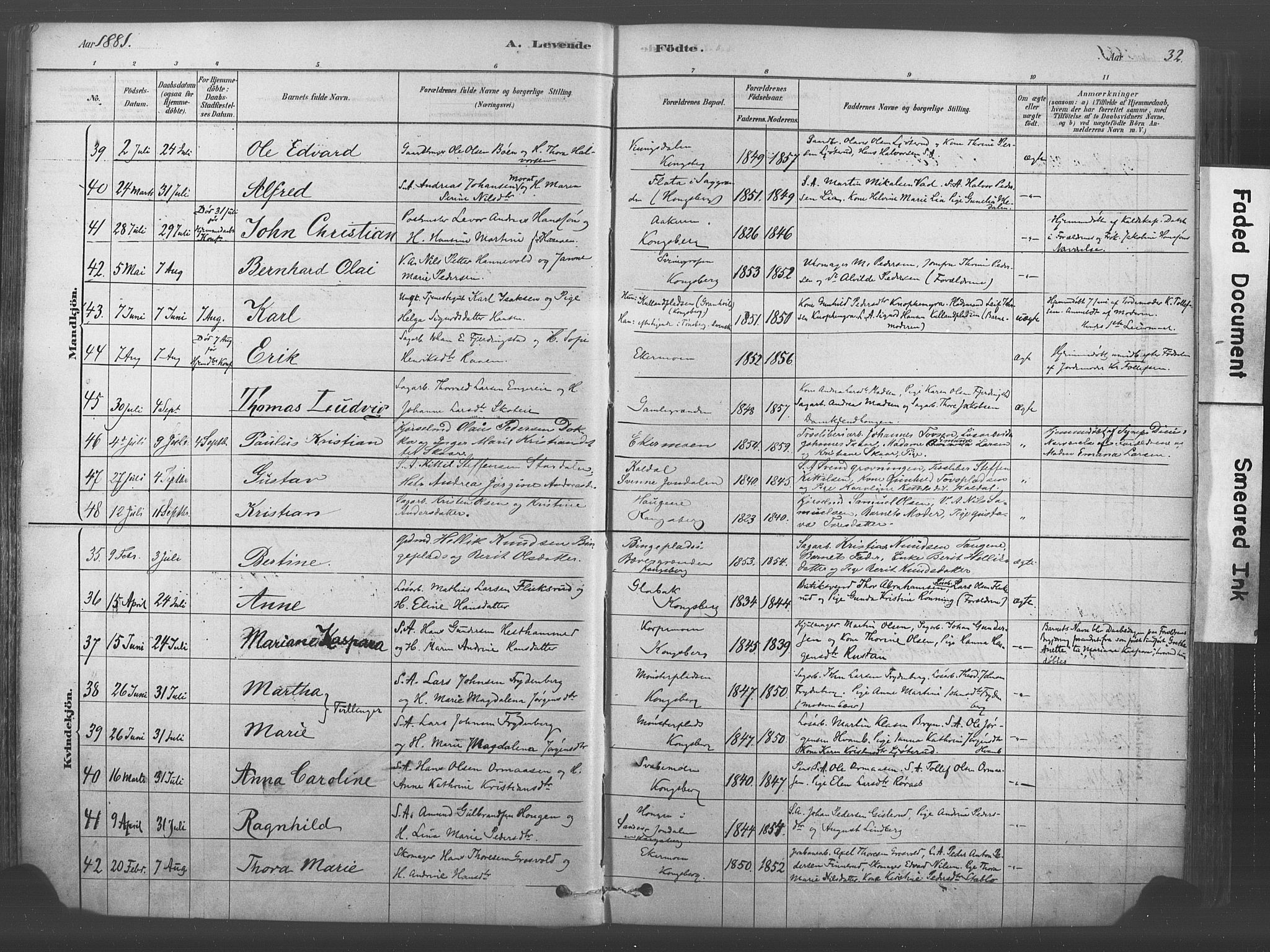 Kongsberg kirkebøker, AV/SAKO-A-22/F/Fb/L0001: Parish register (official) no. II 1, 1878-1886, p. 32