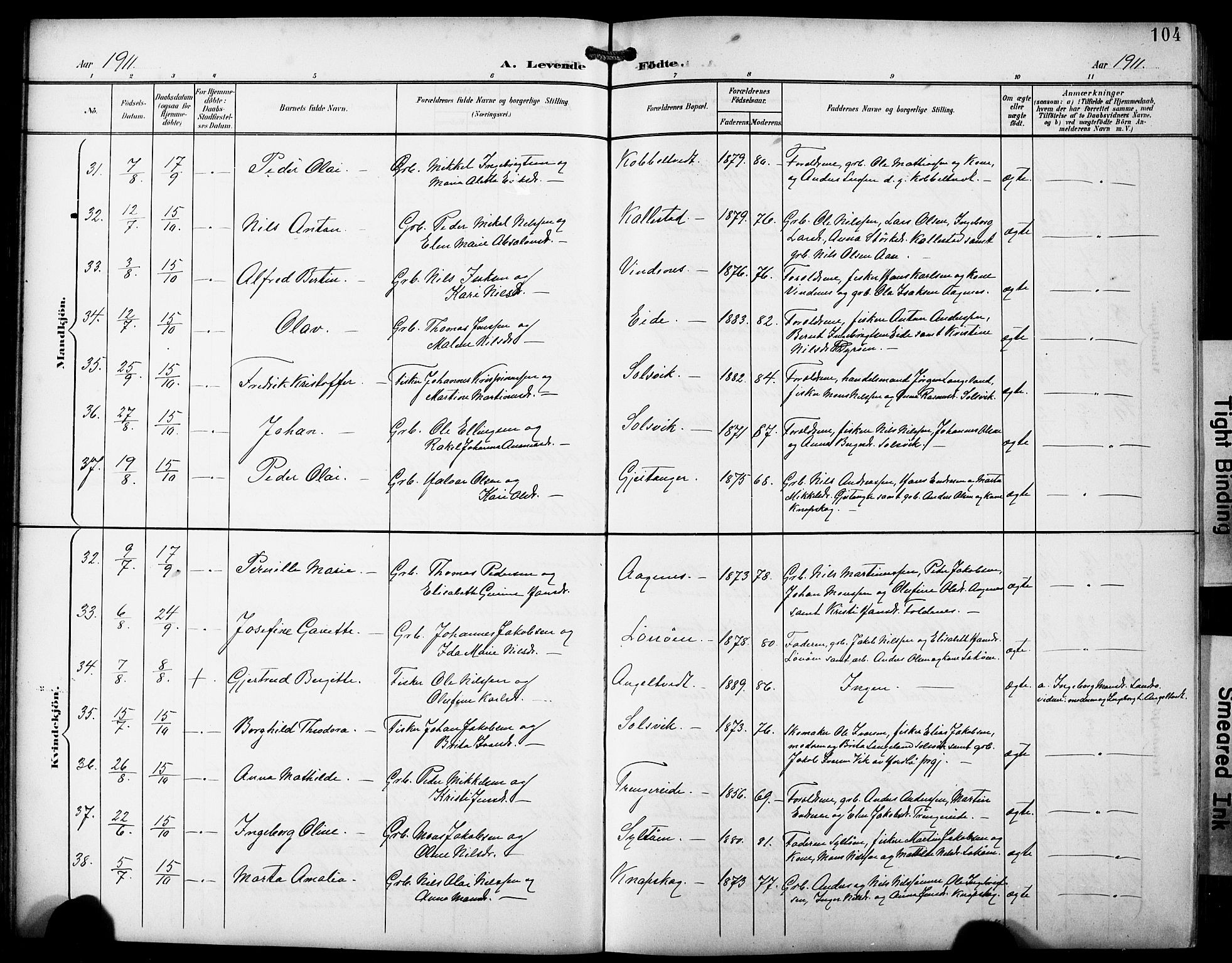 Fjell sokneprestembete, AV/SAB-A-75301/H/Hab: Parish register (copy) no. A 5, 1899-1918, p. 104