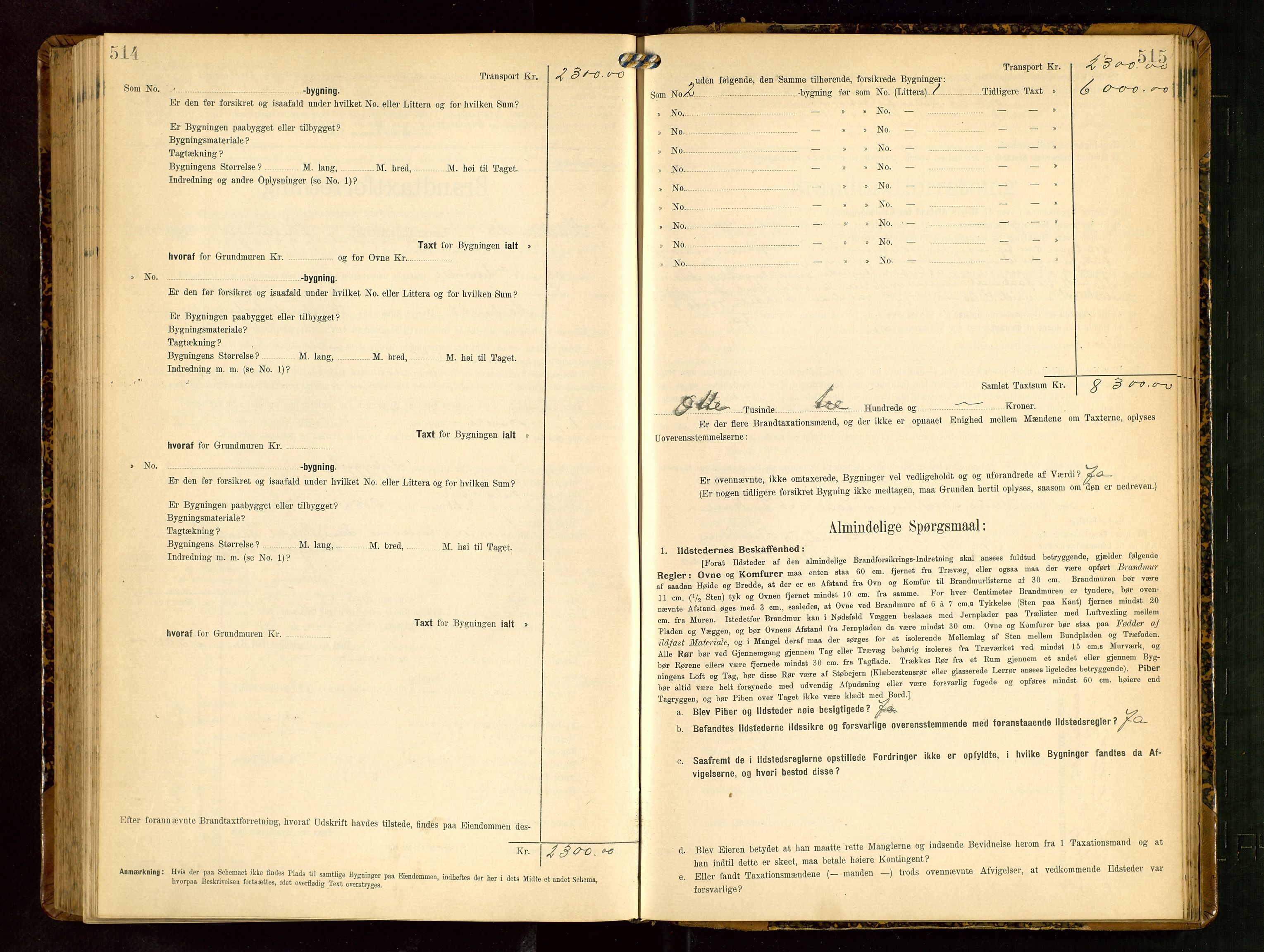 Håland lensmannskontor, AV/SAST-A-100100/Gob/L0003: Branntakstprotokoll - skjematakst. Register i boken., 1909-1910, p. 514-515