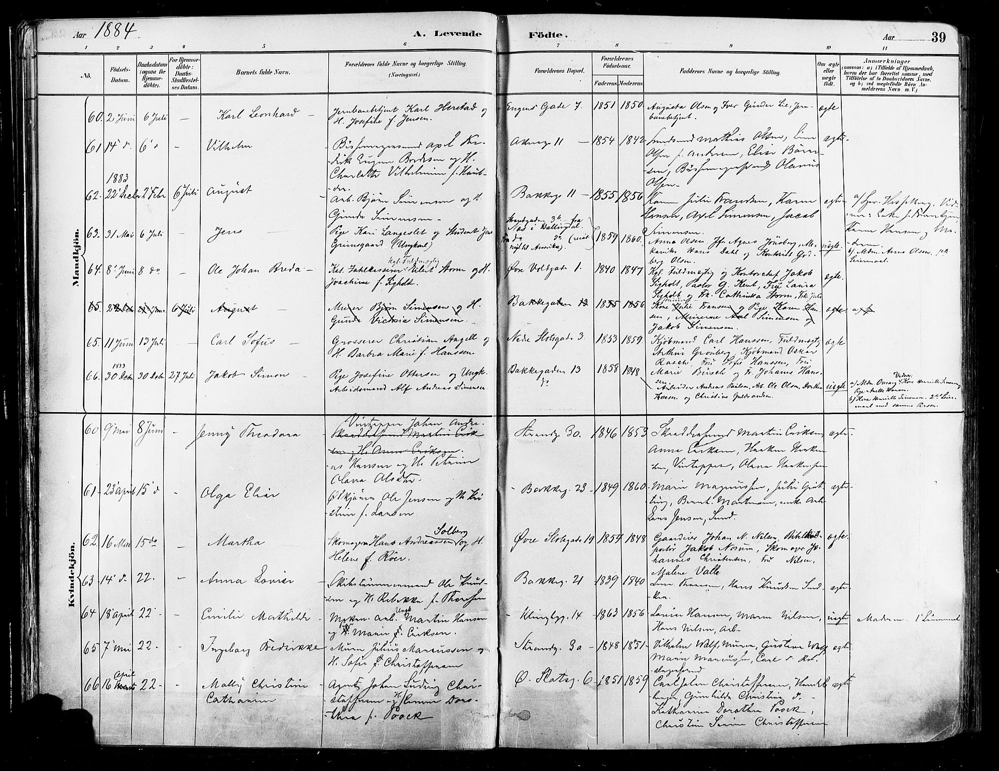 Johannes prestekontor Kirkebøker, SAO/A-10852/F/Fa/L0003: Parish register (official) no. 3, 1882-1896, p. 39