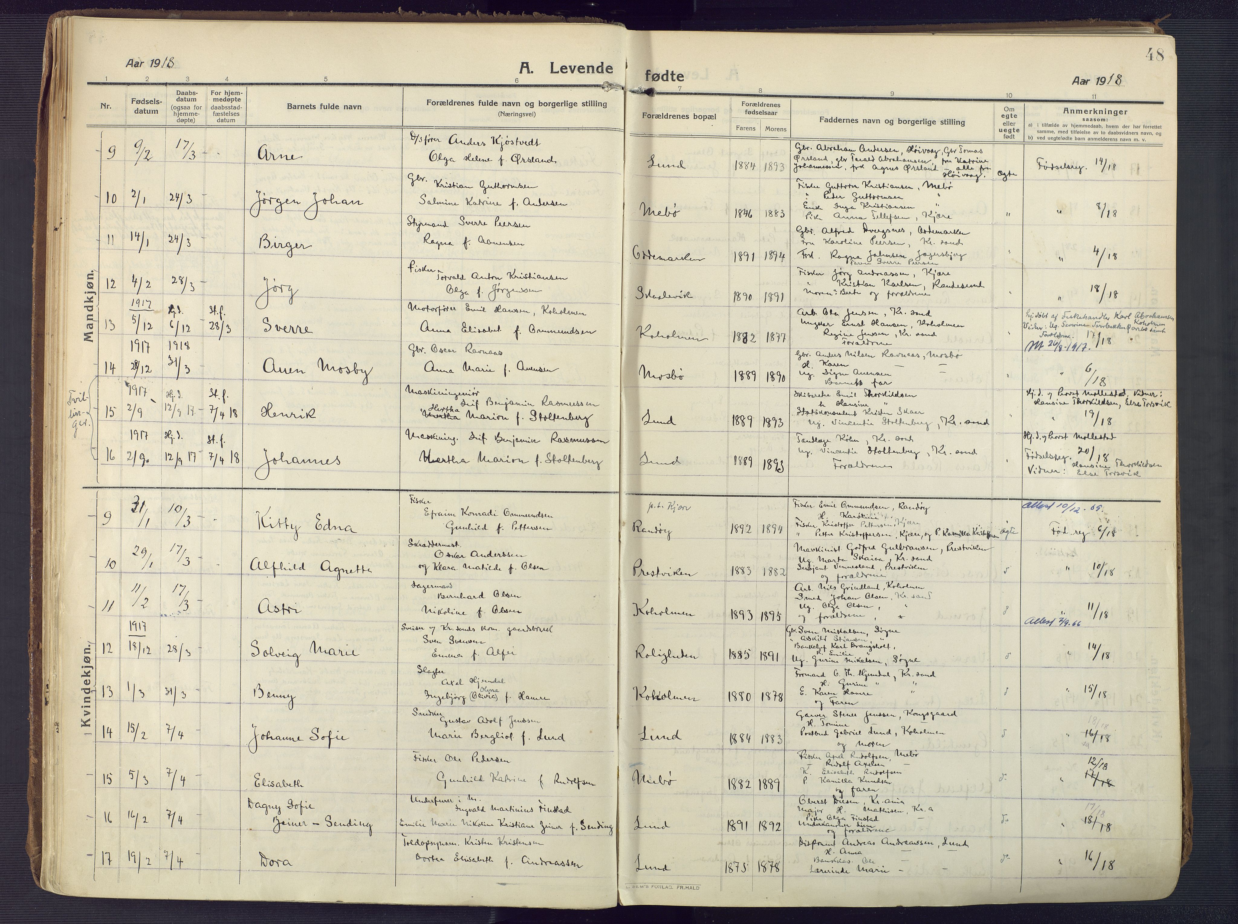 Oddernes sokneprestkontor, AV/SAK-1111-0033/F/Fa/Faa/L0012: Parish register (official) no. A 12, 1912-1925, p. 48