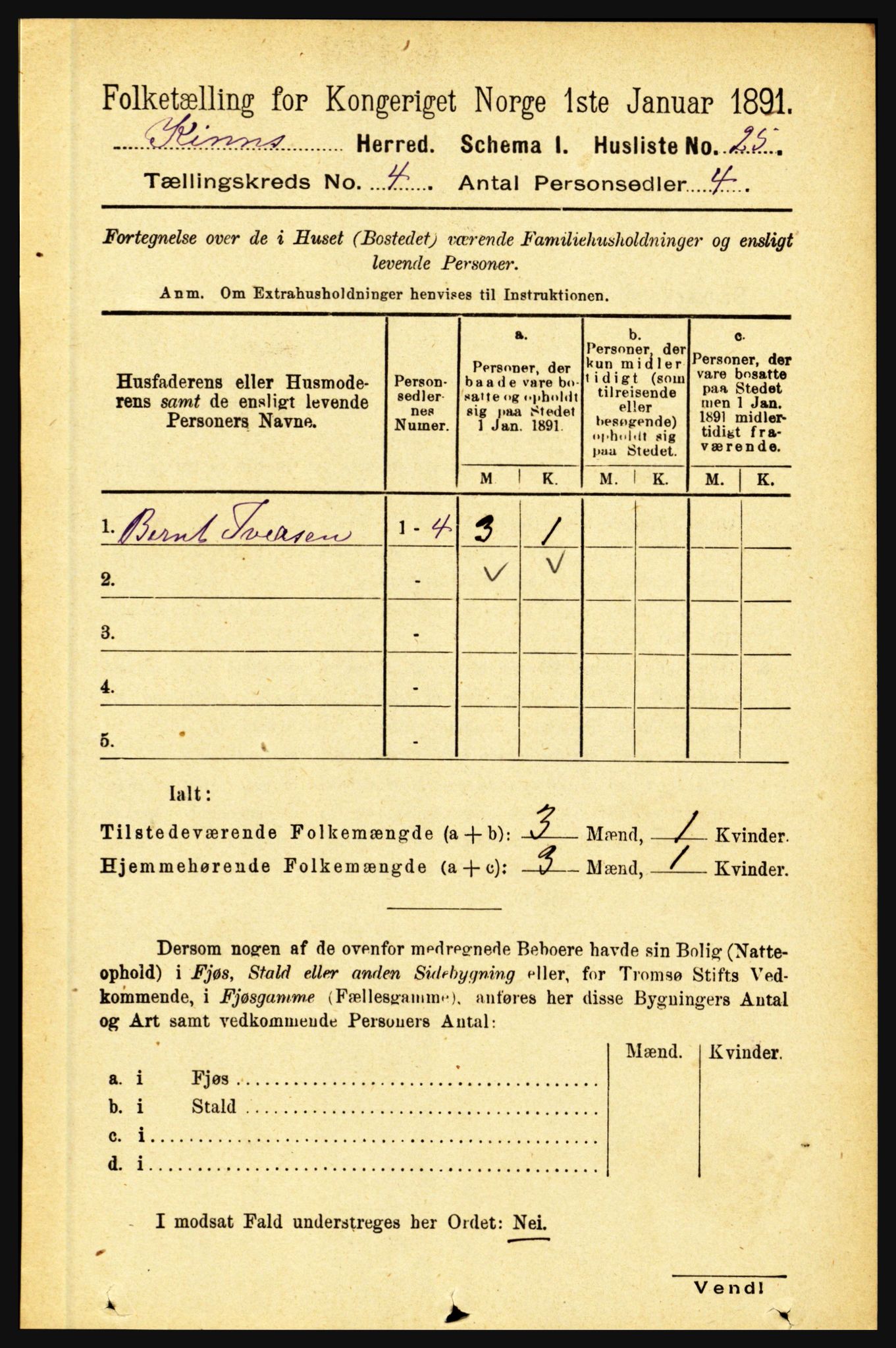 RA, 1891 census for 1437 Kinn, 1891, p. 1280