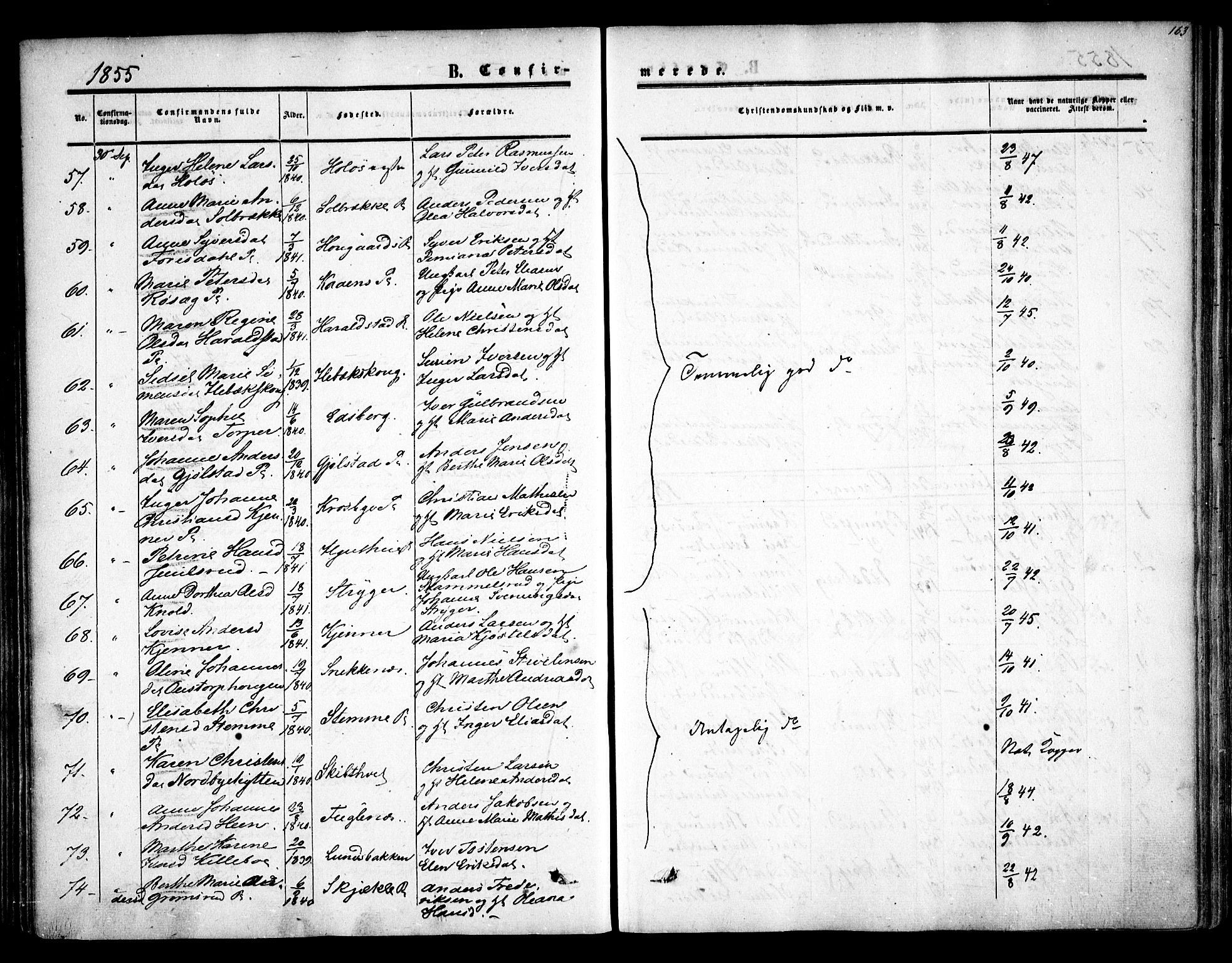 Rakkestad prestekontor Kirkebøker, AV/SAO-A-2008/F/Fa/L0009: Parish register (official) no. I 9, 1850-1856, p. 163