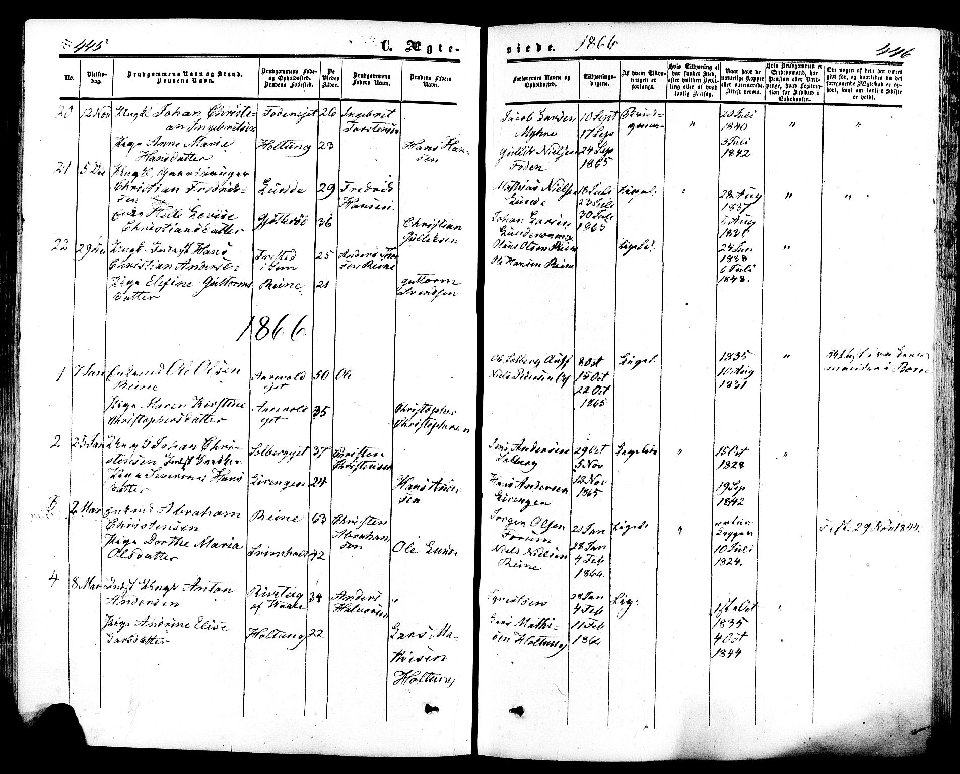 Ramnes kirkebøker, SAKO/A-314/F/Fa/L0006: Parish register (official) no. I 6, 1862-1877, p. 445-446