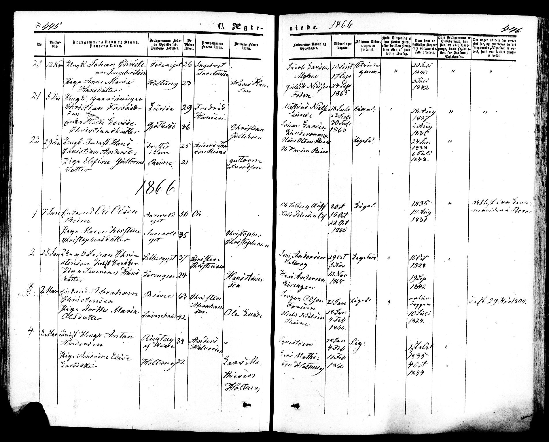 Ramnes kirkebøker, AV/SAKO-A-314/F/Fa/L0006: Parish register (official) no. I 6, 1862-1877, p. 445-446