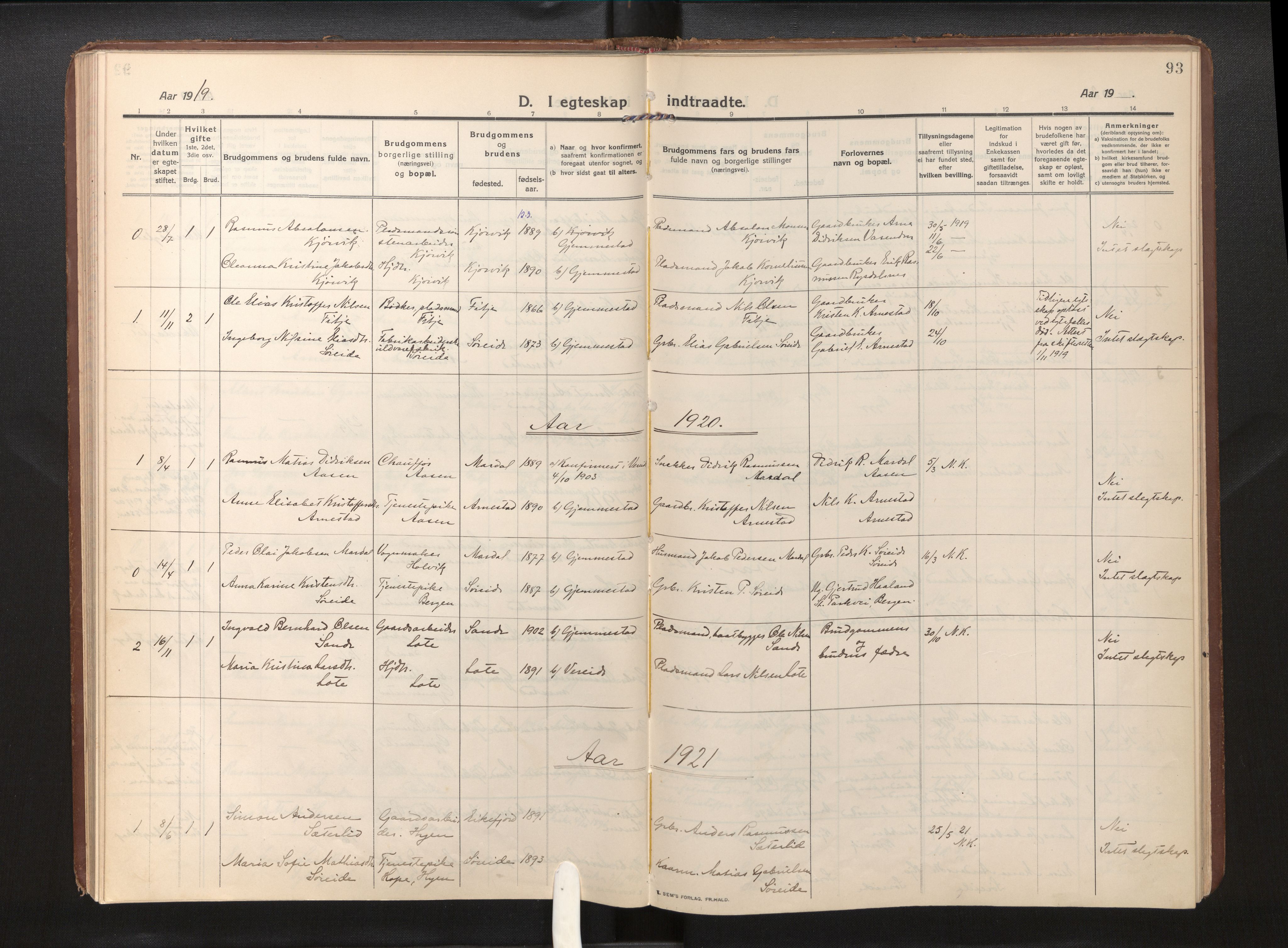 Gloppen sokneprestembete, AV/SAB-A-80101/H/Haa/Haad/L0002: Parish register (official) no. D 2, 1911-1925, p. 92b-93a