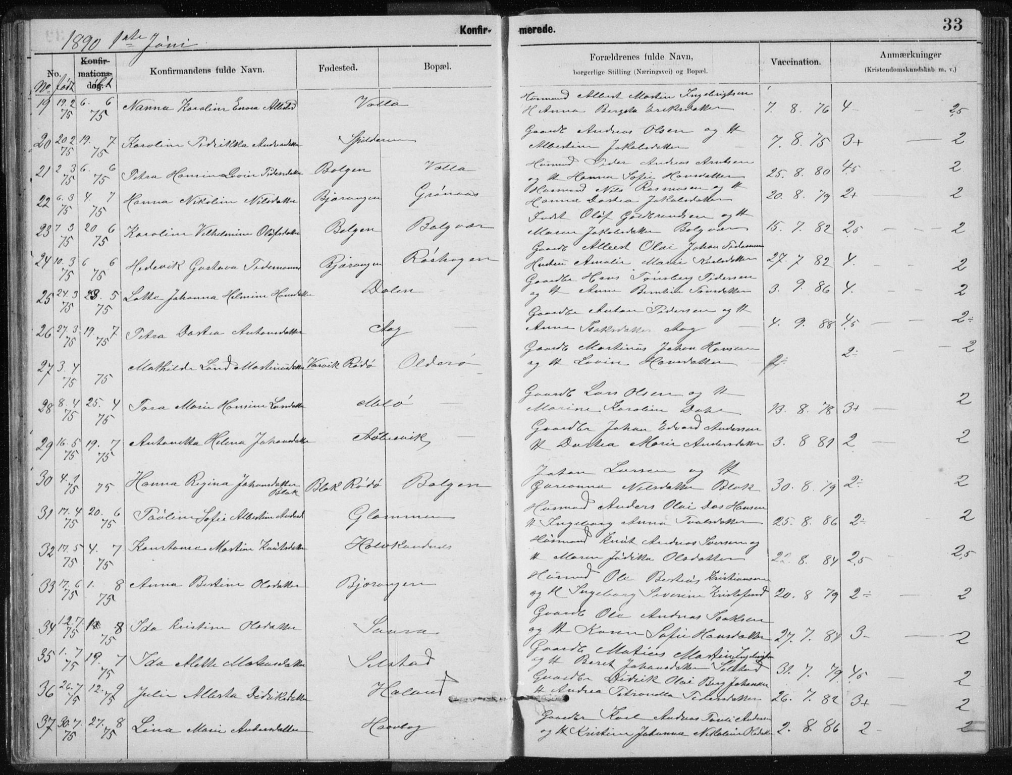 Ministerialprotokoller, klokkerbøker og fødselsregistre - Nordland, AV/SAT-A-1459/843/L0637: Parish register (copy) no. 843C06, 1884-1908, p. 33