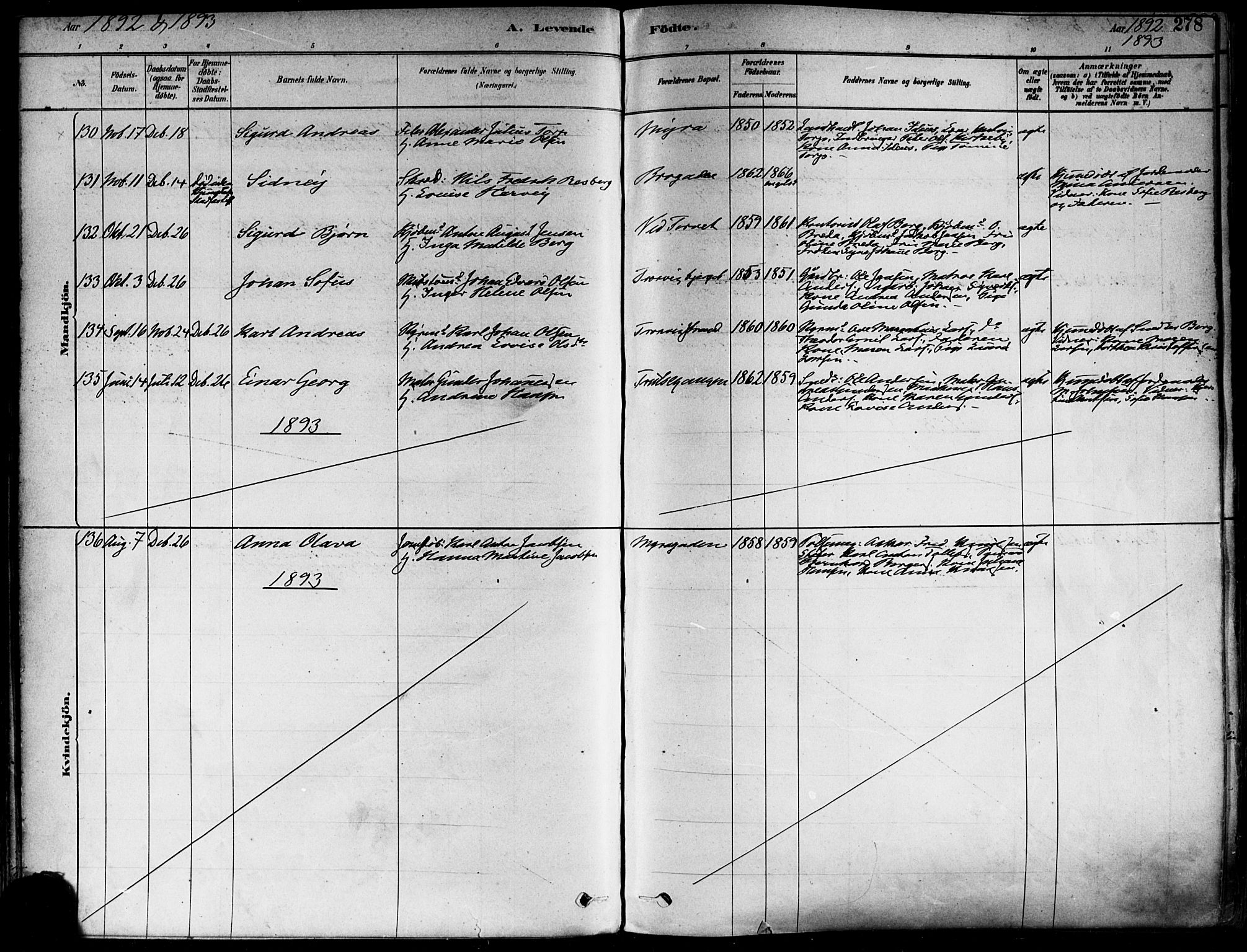 Fredrikstad domkirkes prestekontor Kirkebøker, AV/SAO-A-10906/F/Fa/L0002: Parish register (official) no. 2, 1878-1894, p. 278