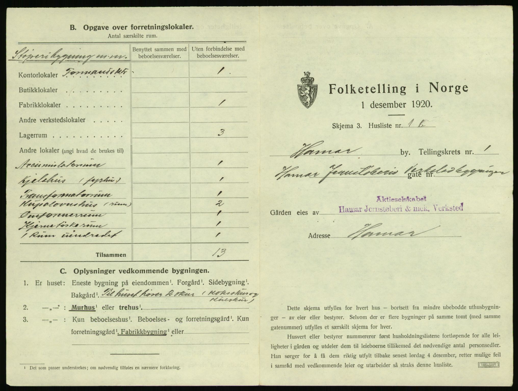 SAH, 1920 census for Hamar, 1920, p. 41