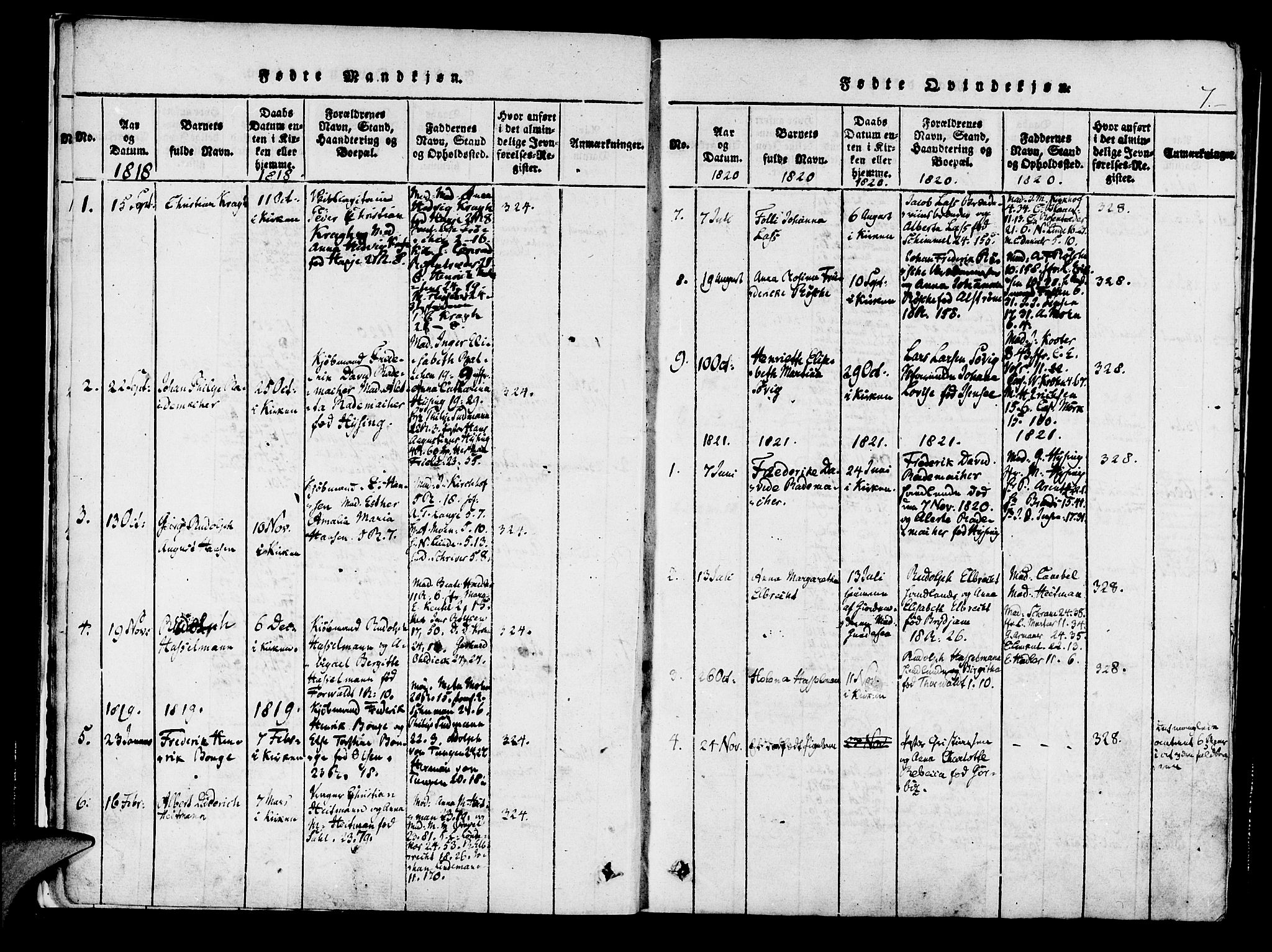 Mariakirken Sokneprestembete, SAB/A-76901/H/Haa/L0005: Parish register (official) no. A 5, 1815-1845, p. 7