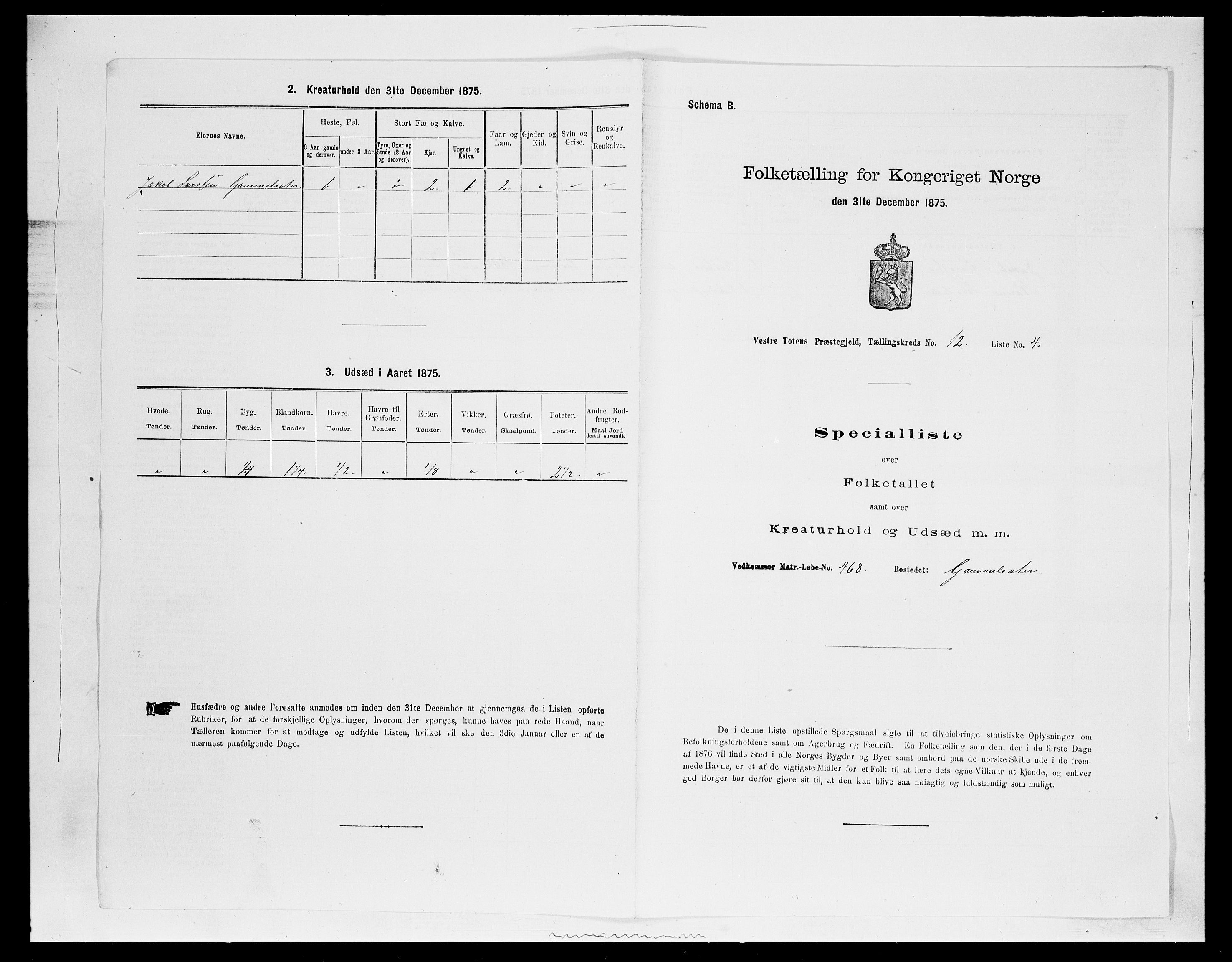 SAH, 1875 census for 0529P Vestre Toten, 1875, p. 2208