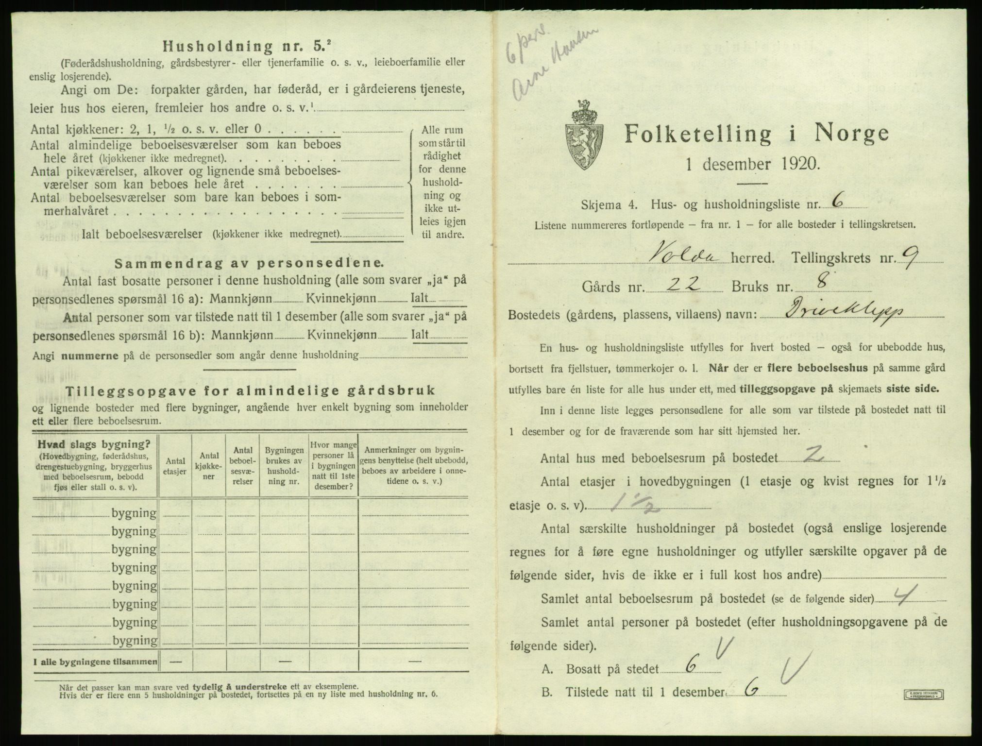 SAT, 1920 census for Volda, 1920, p. 780