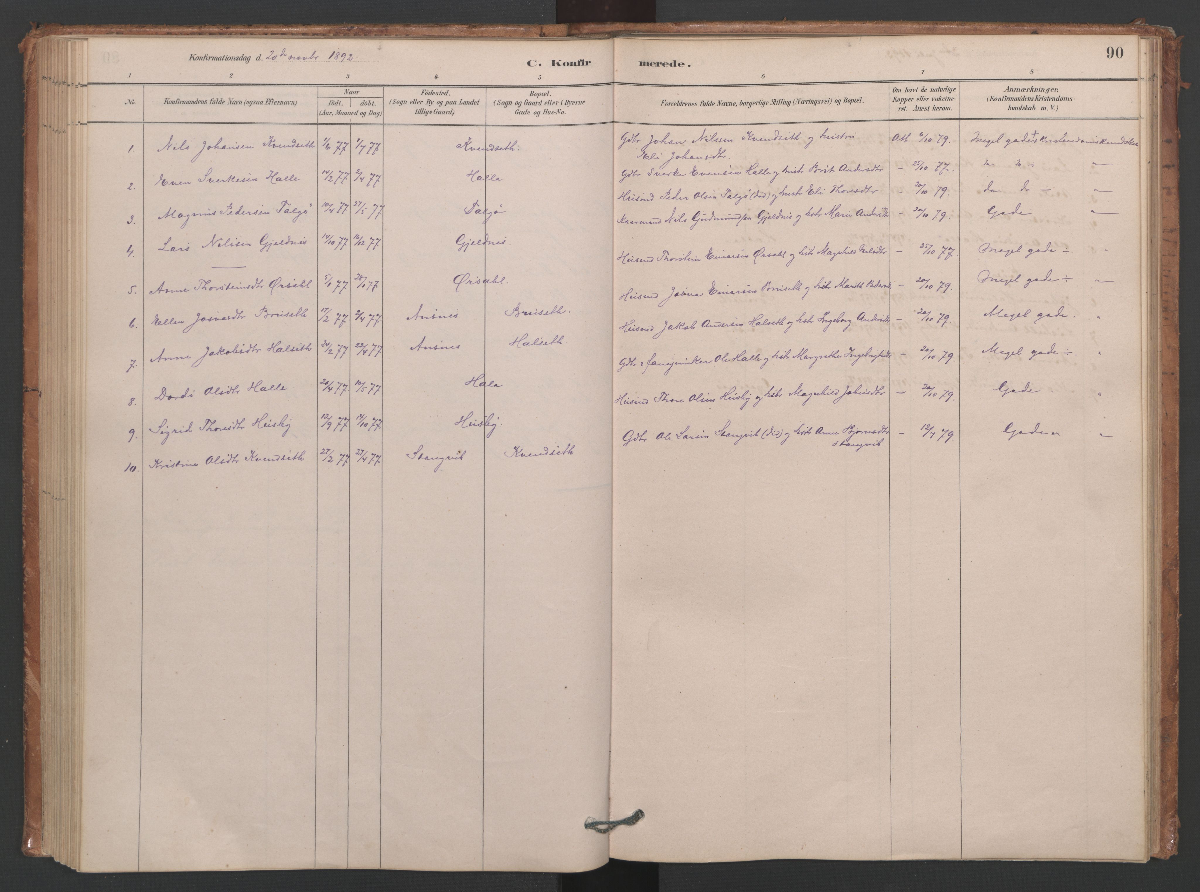 Ministerialprotokoller, klokkerbøker og fødselsregistre - Møre og Romsdal, AV/SAT-A-1454/593/L1034: Parish register (official) no. 593A01, 1879-1911, p. 90