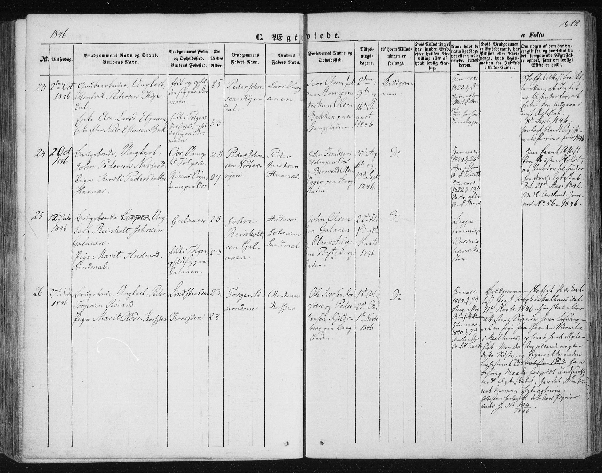 Ministerialprotokoller, klokkerbøker og fødselsregistre - Sør-Trøndelag, SAT/A-1456/681/L0931: Parish register (official) no. 681A09, 1845-1859, p. 312