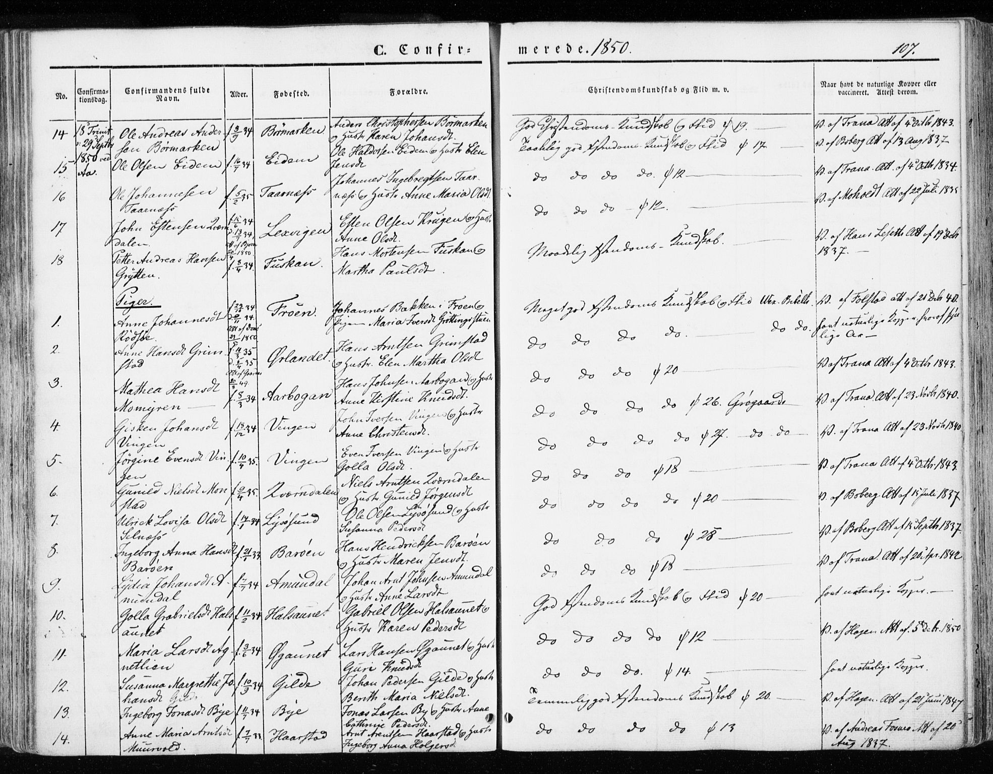 Ministerialprotokoller, klokkerbøker og fødselsregistre - Sør-Trøndelag, SAT/A-1456/655/L0677: Parish register (official) no. 655A06, 1847-1860, p. 107