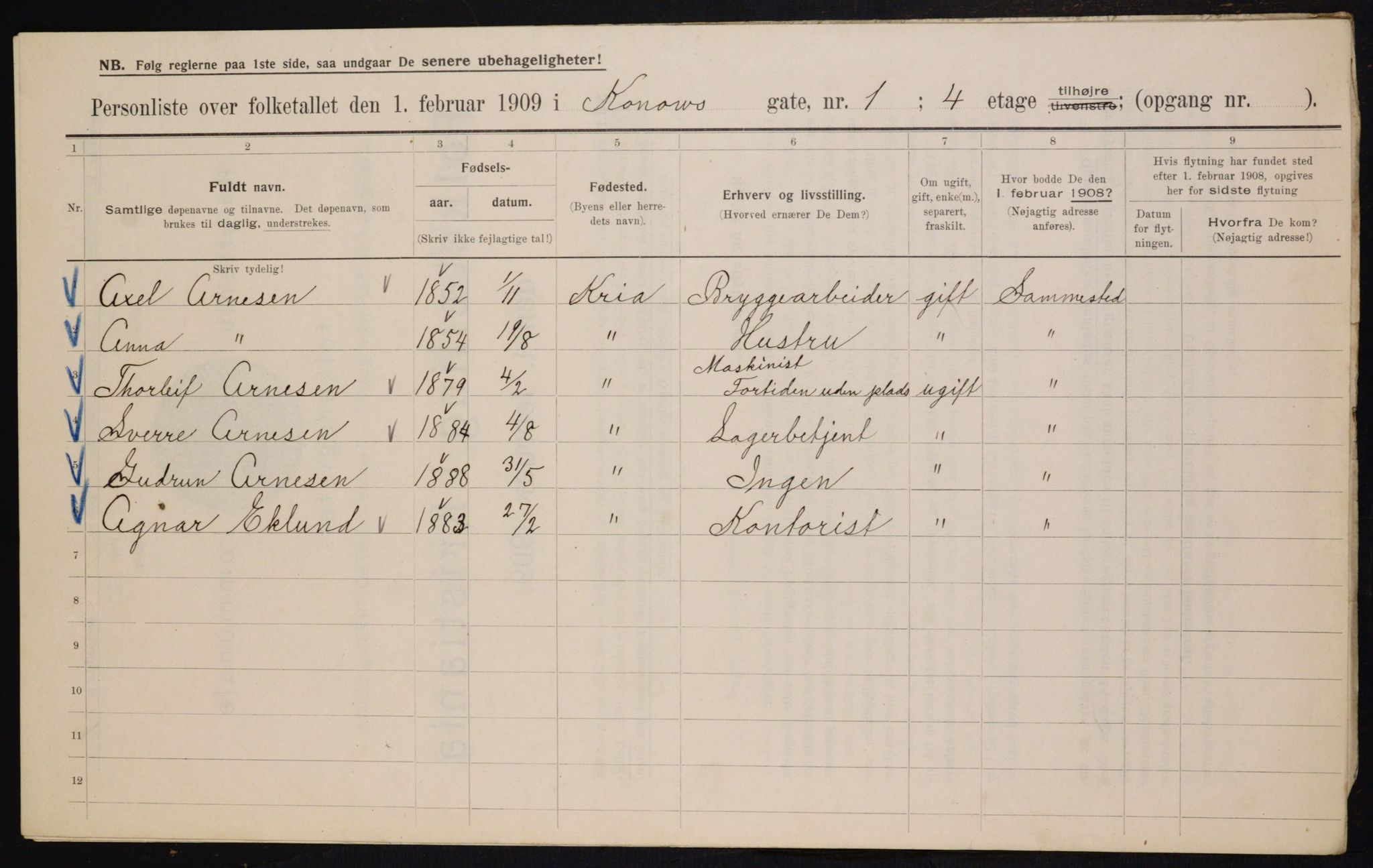 OBA, Municipal Census 1909 for Kristiania, 1909, p. 48665