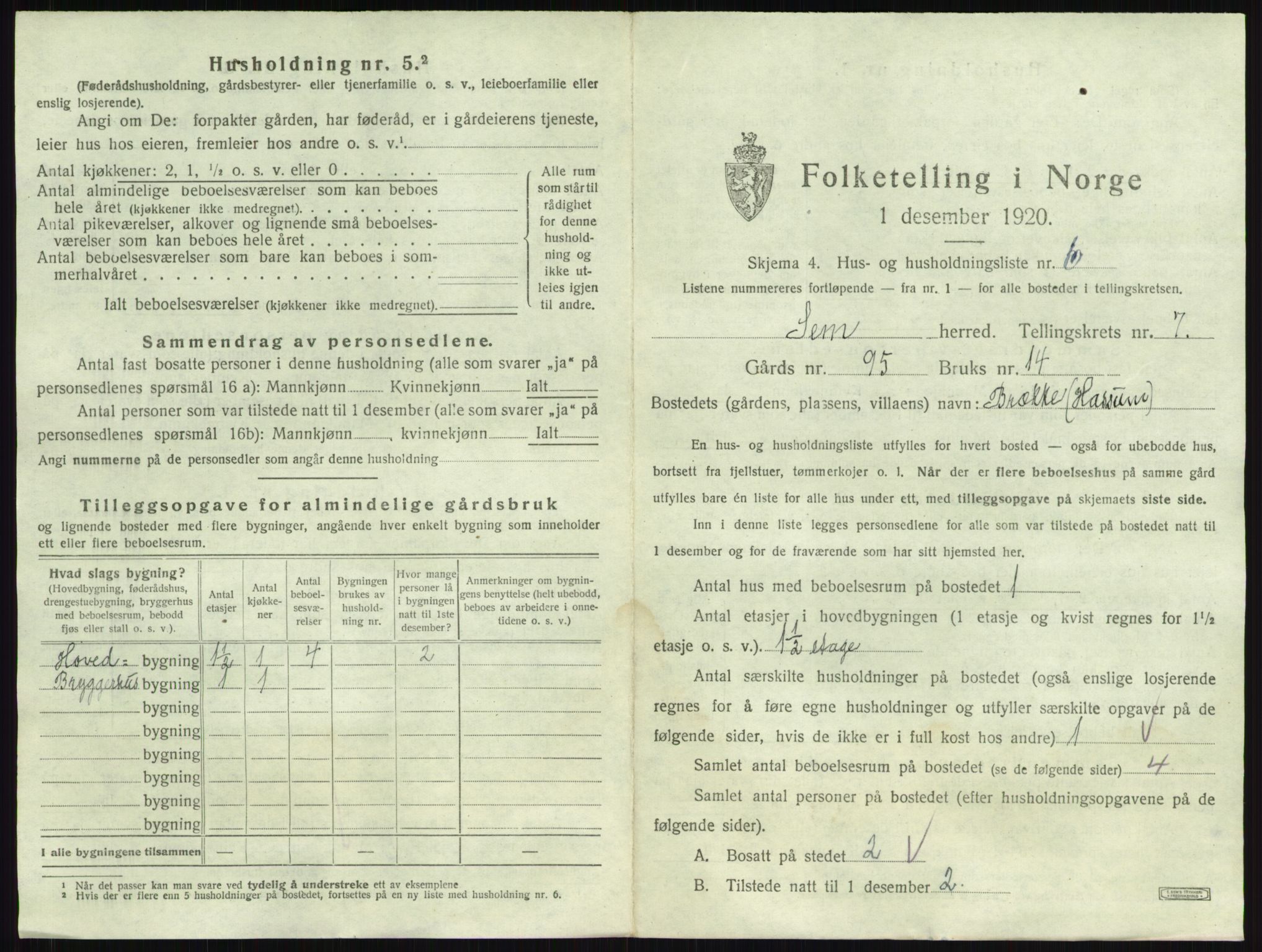 SAKO, 1920 census for Sem, 1920, p. 1464