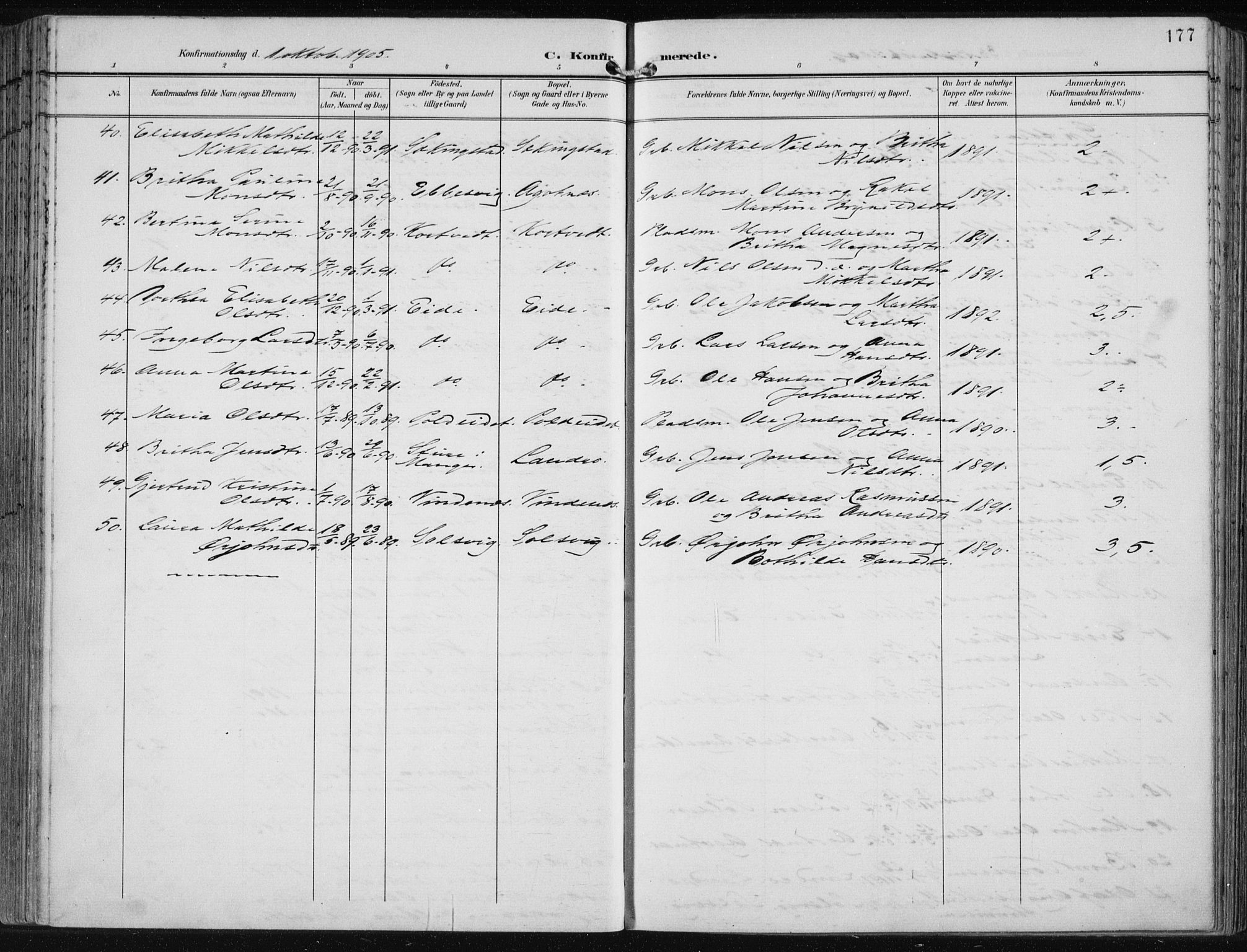 Fjell sokneprestembete, SAB/A-75301/H/Haa: Parish register (official) no. A  9, 1899-1910, p. 177