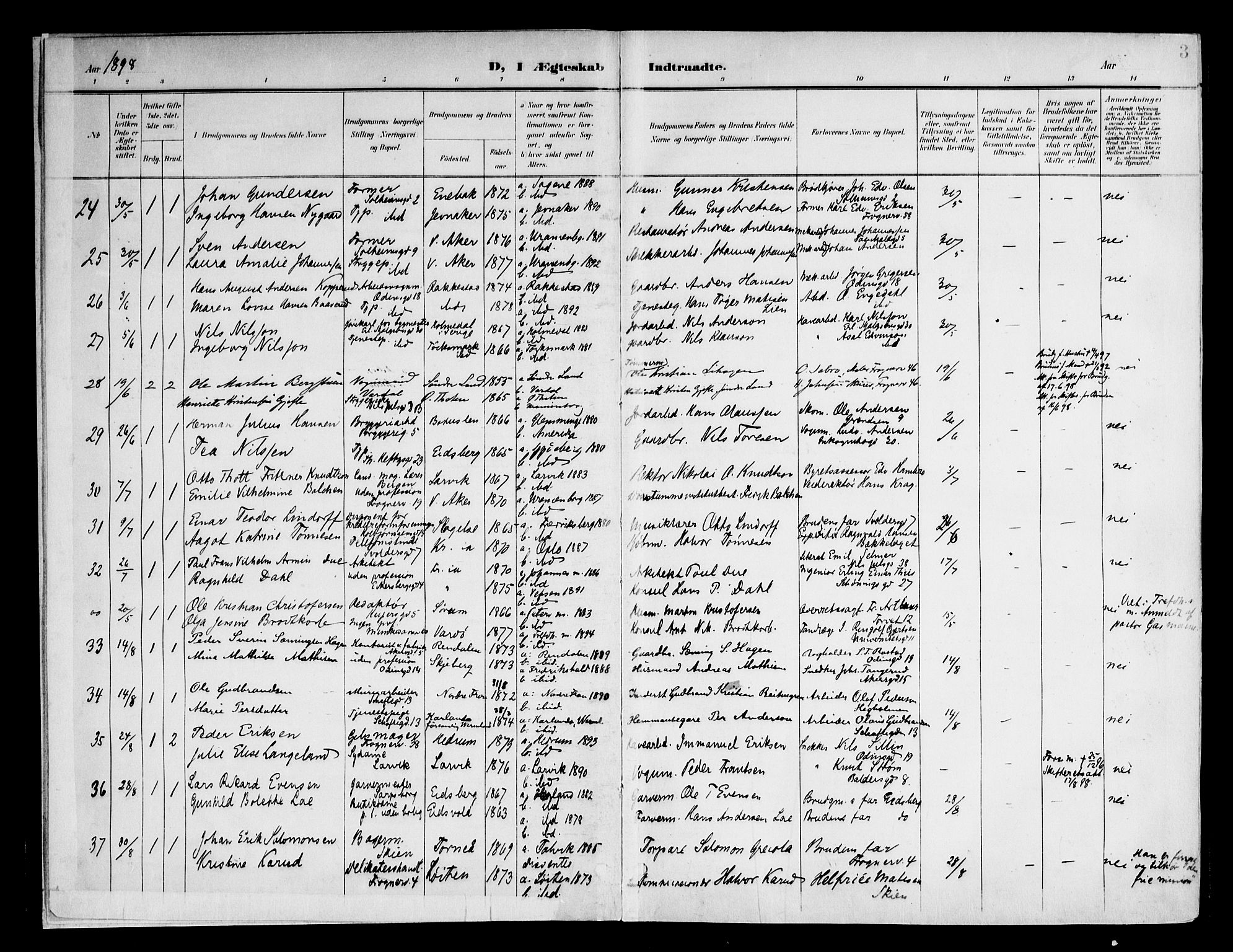 Frogner prestekontor Kirkebøker, AV/SAO-A-10886/F/Fa/L0003: Parish register (official) no. 3, 1898-1917, p. 3