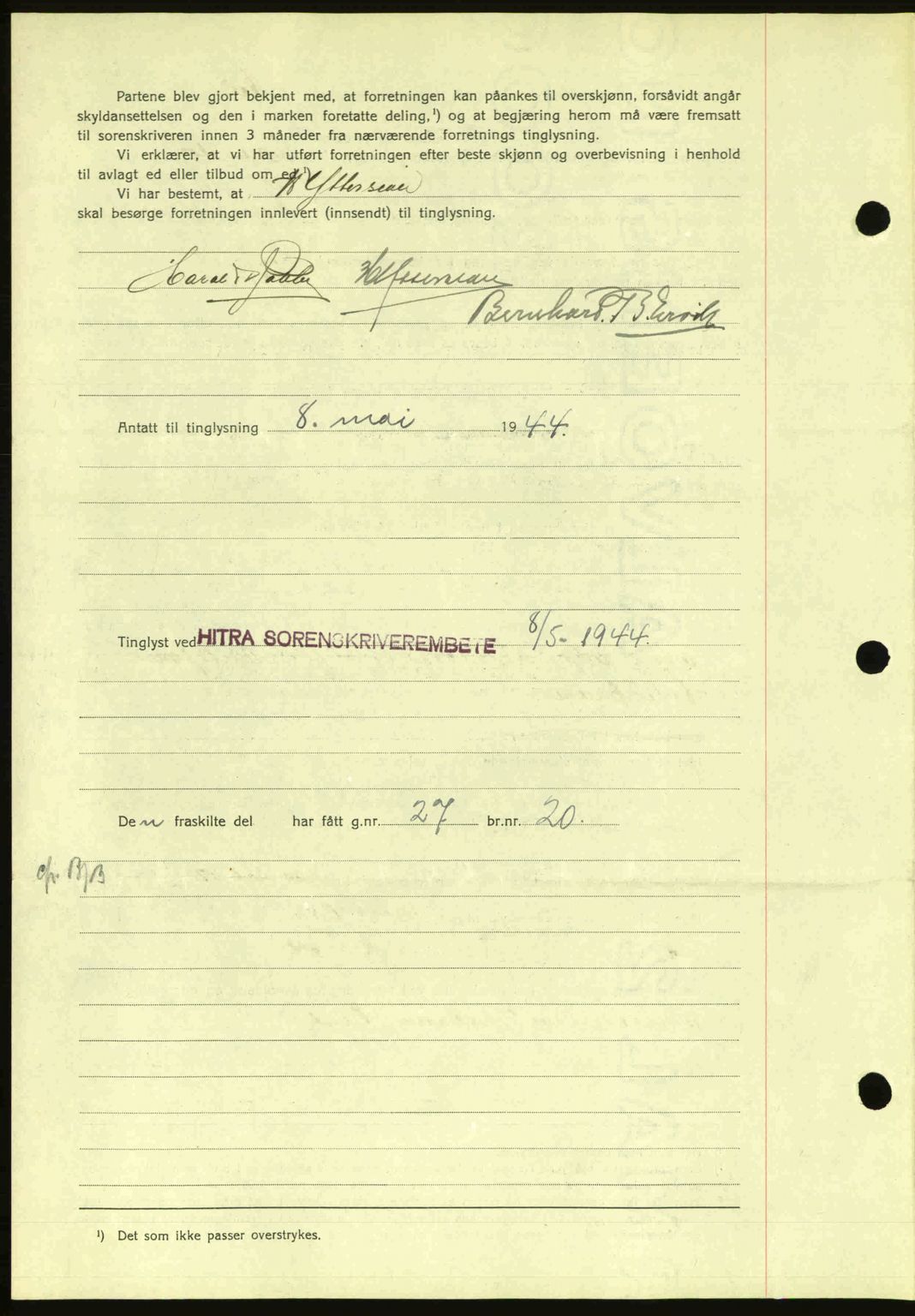 Hitra sorenskriveri, AV/SAT-A-0018/2/2C/2Ca: Mortgage book no. A2, 1943-1945, Diary no: : 324/1944