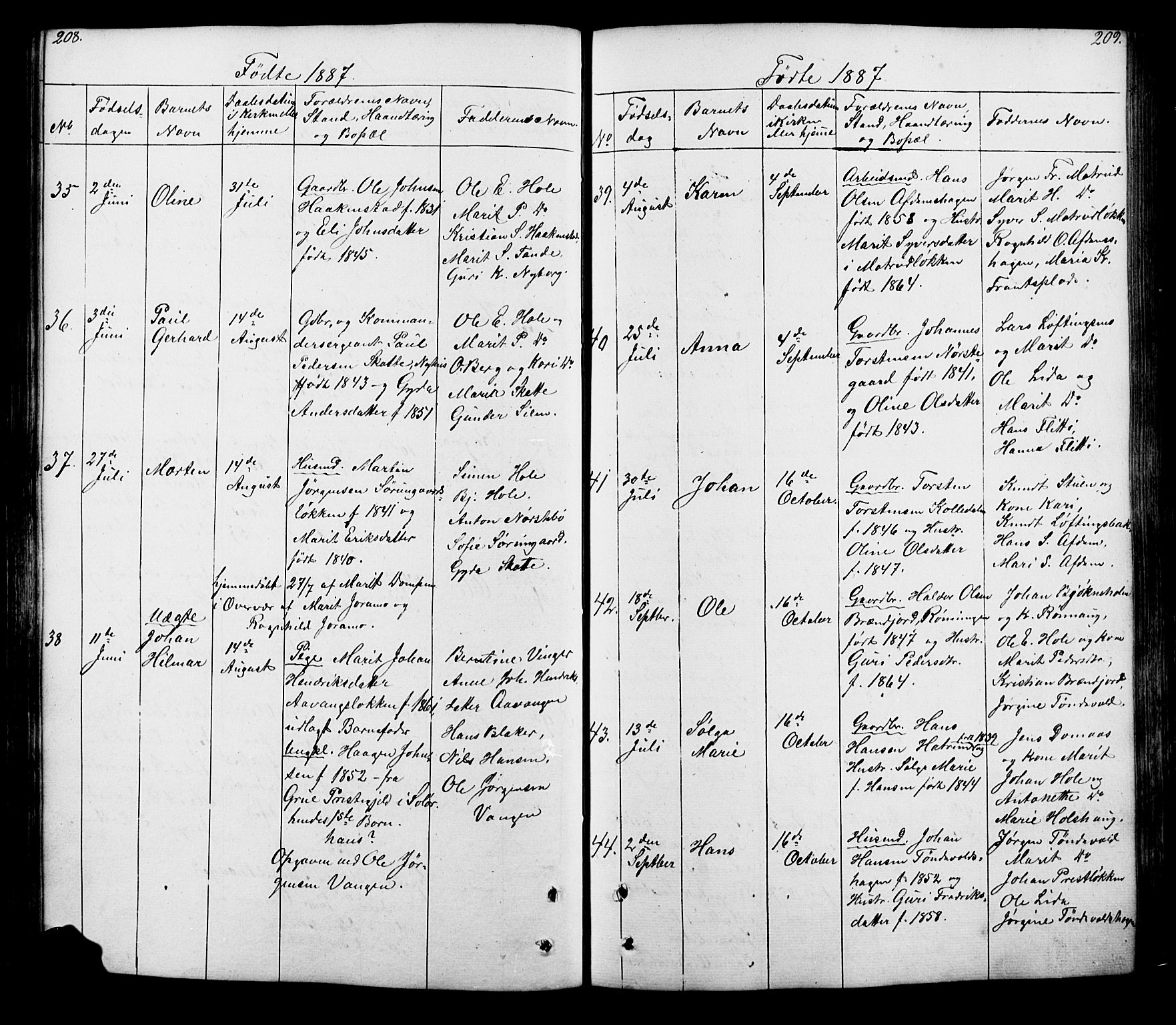 Lesja prestekontor, SAH/PREST-068/H/Ha/Hab/L0005: Parish register (copy) no. 5, 1850-1894, p. 208-209