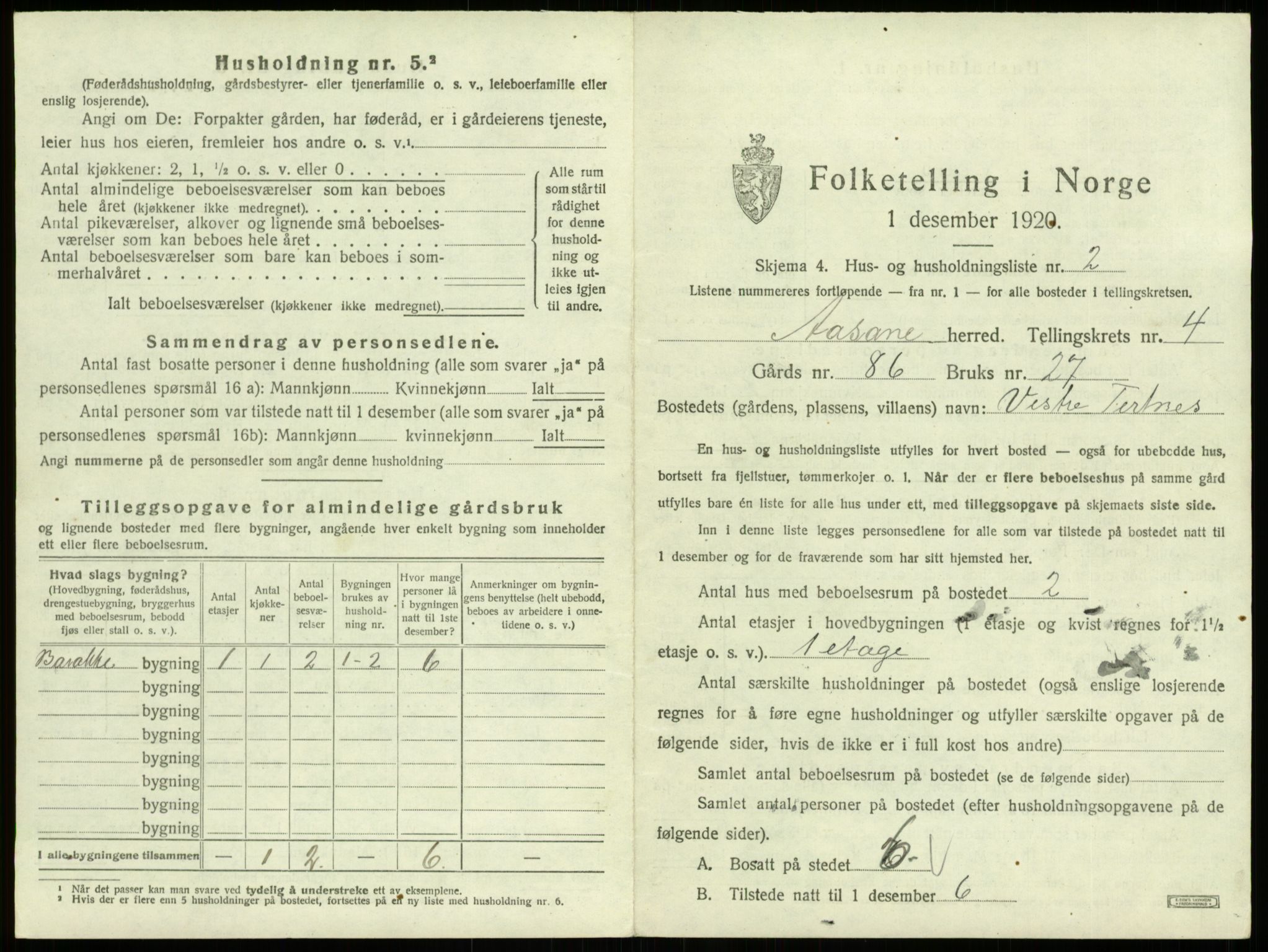 SAB, 1920 census for Åsane, 1920, p. 262